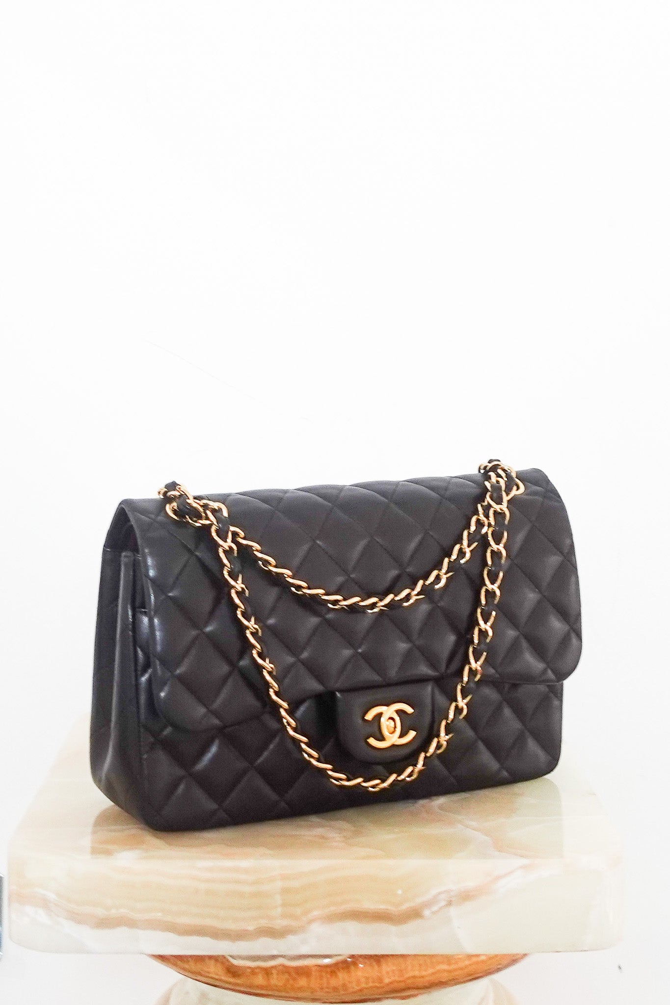 Black quilted lambskin jumbo double flap bag RRP £10k