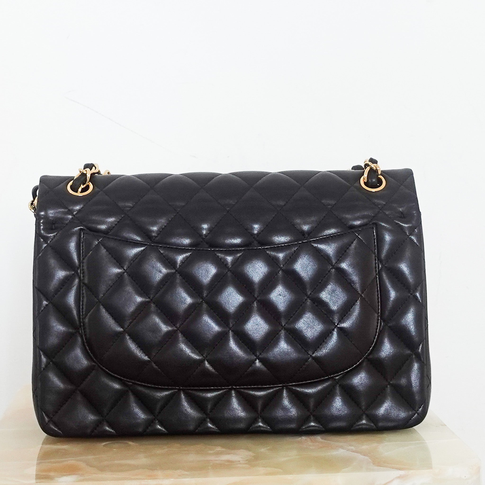 Black quilted lambskin jumbo double flap bag RRP £10k