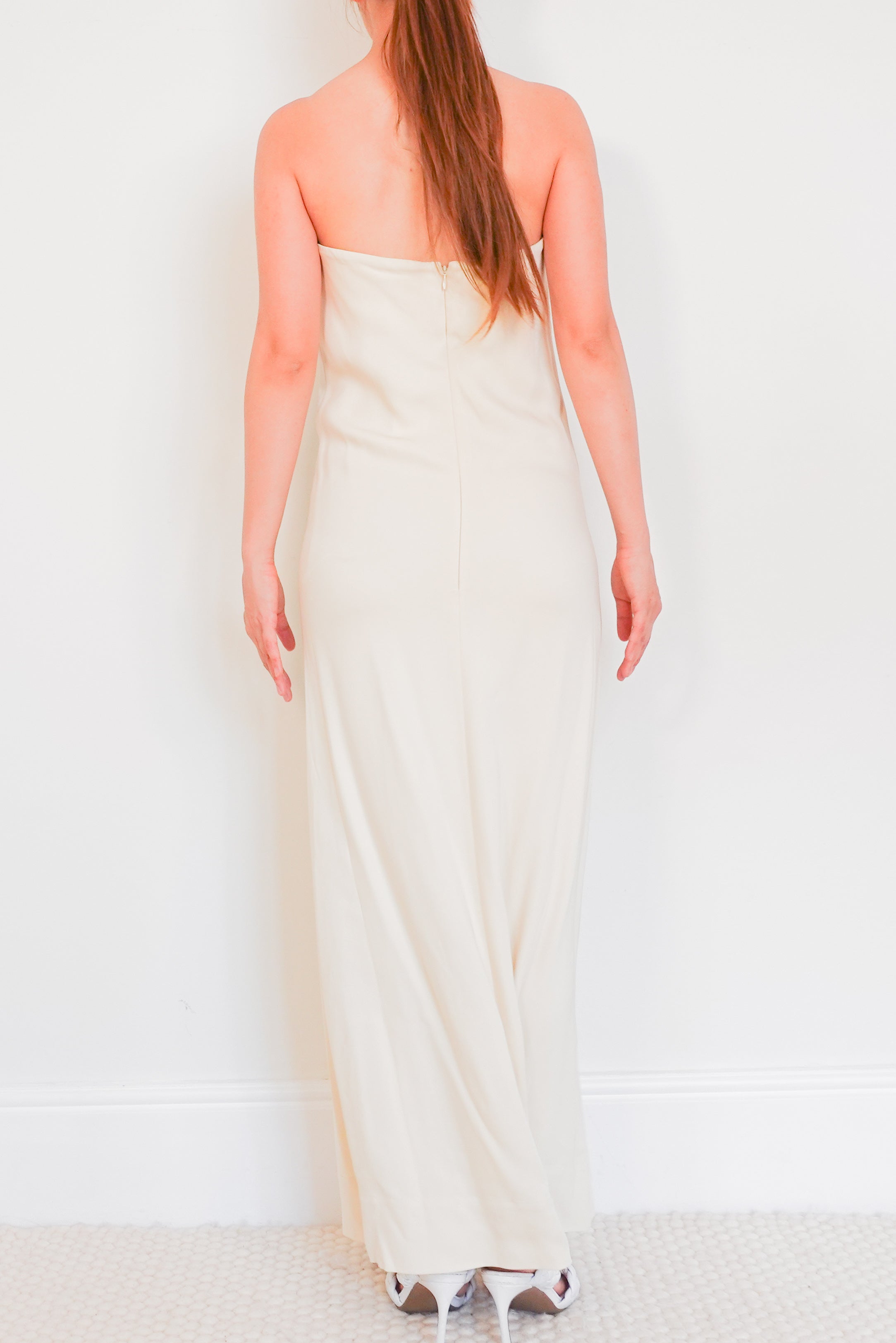 Laced cream maxi strapless dress RRP £1600