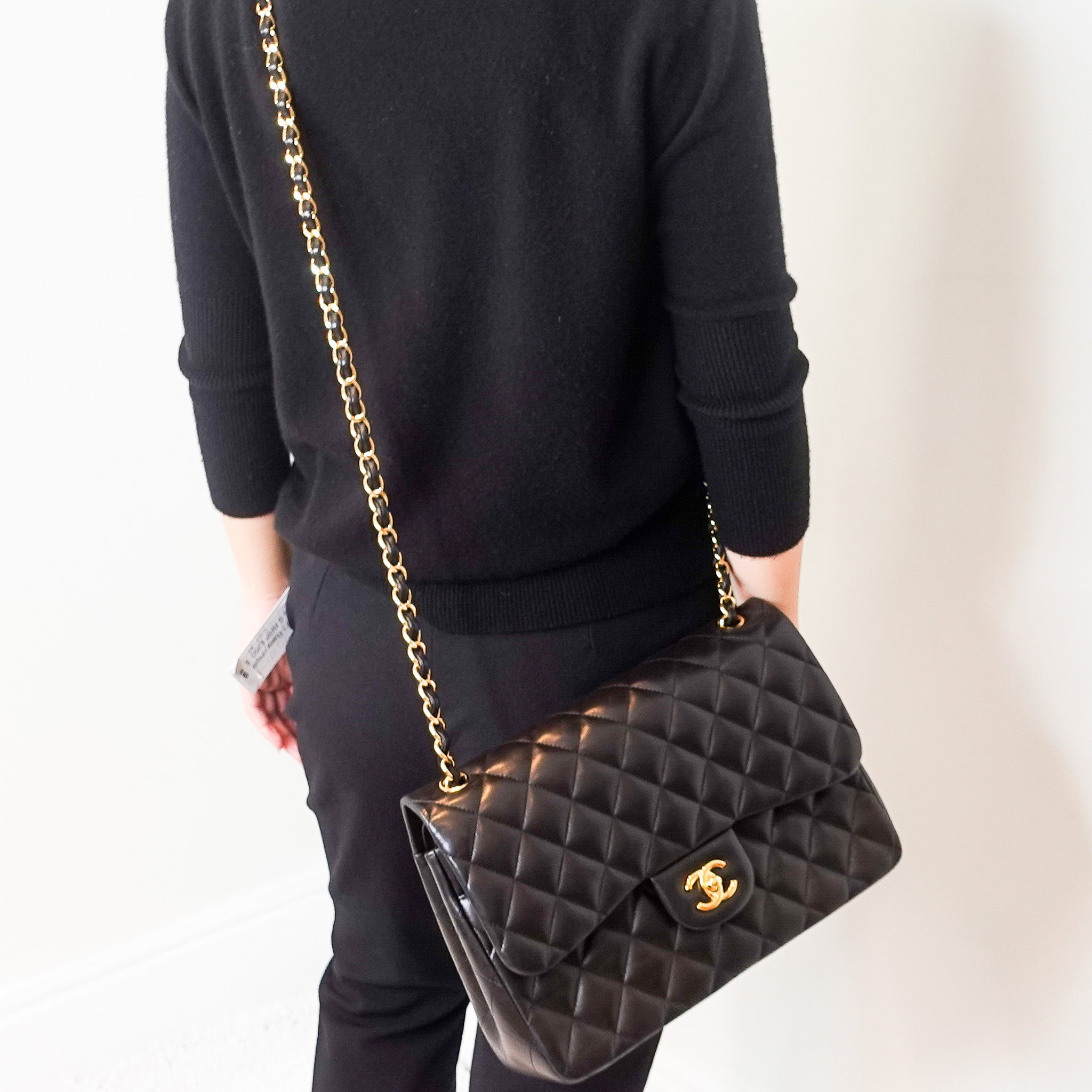 Black quilted lambskin jumbo double flap bag RRP £10k