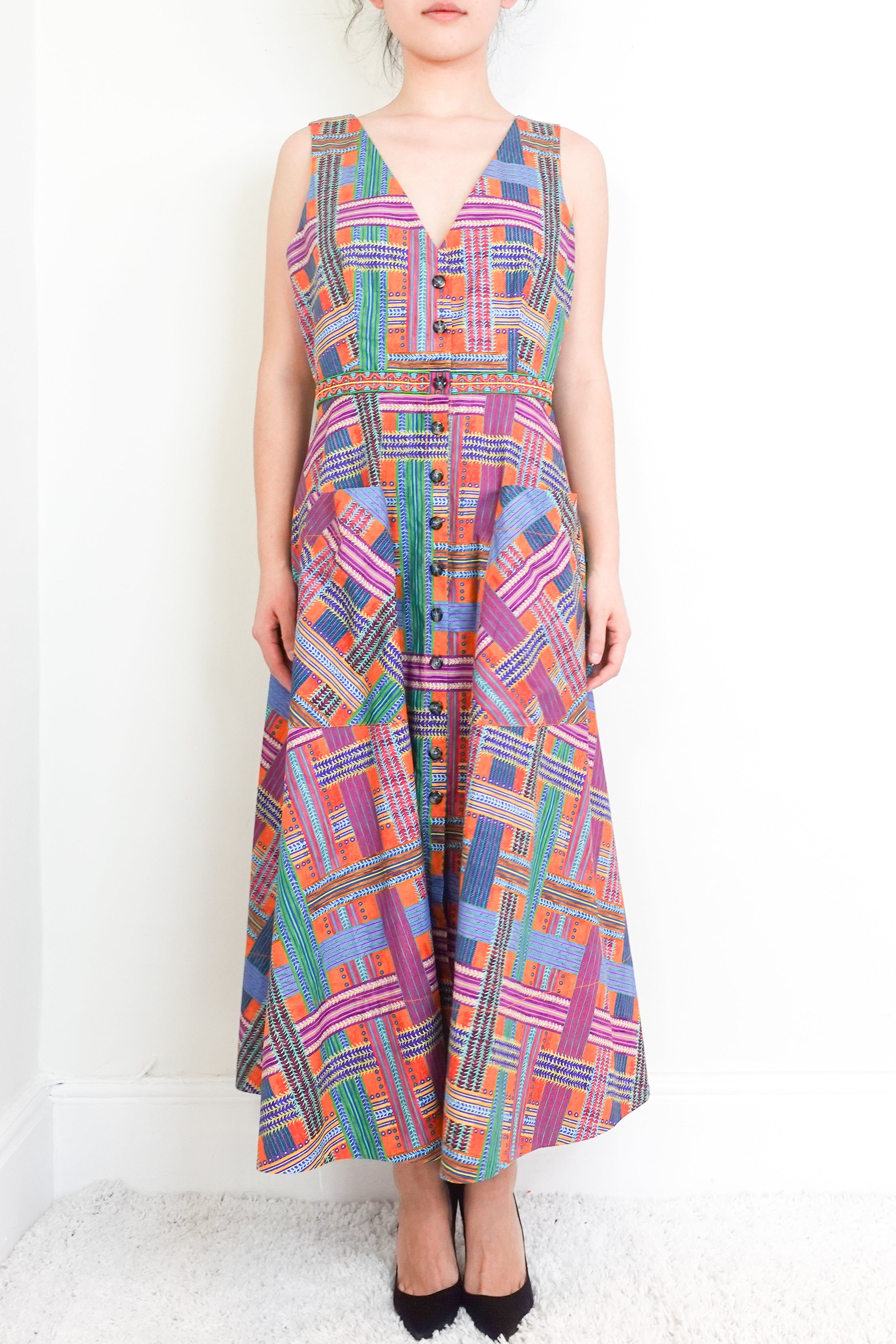 Multi-coloured Cotton Maxi sleeveless dress RRP £500