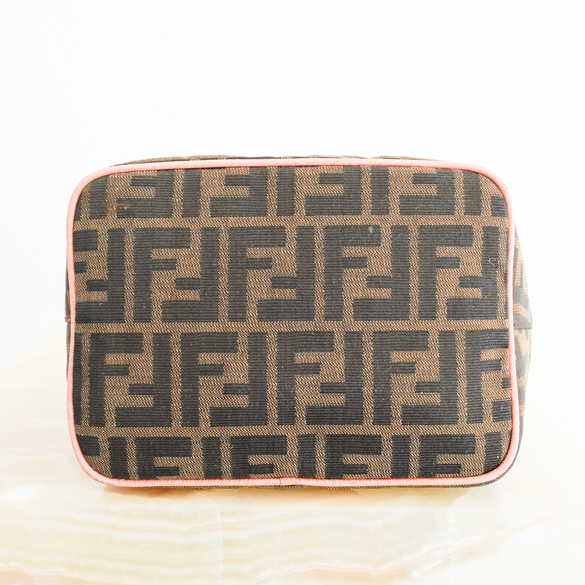 Fendi Round Flap Baguette Zucca Canvas Bag with Crystal Flower Buckle North South RRP (£2,200) | Authentic Preloved - Reloved Again
