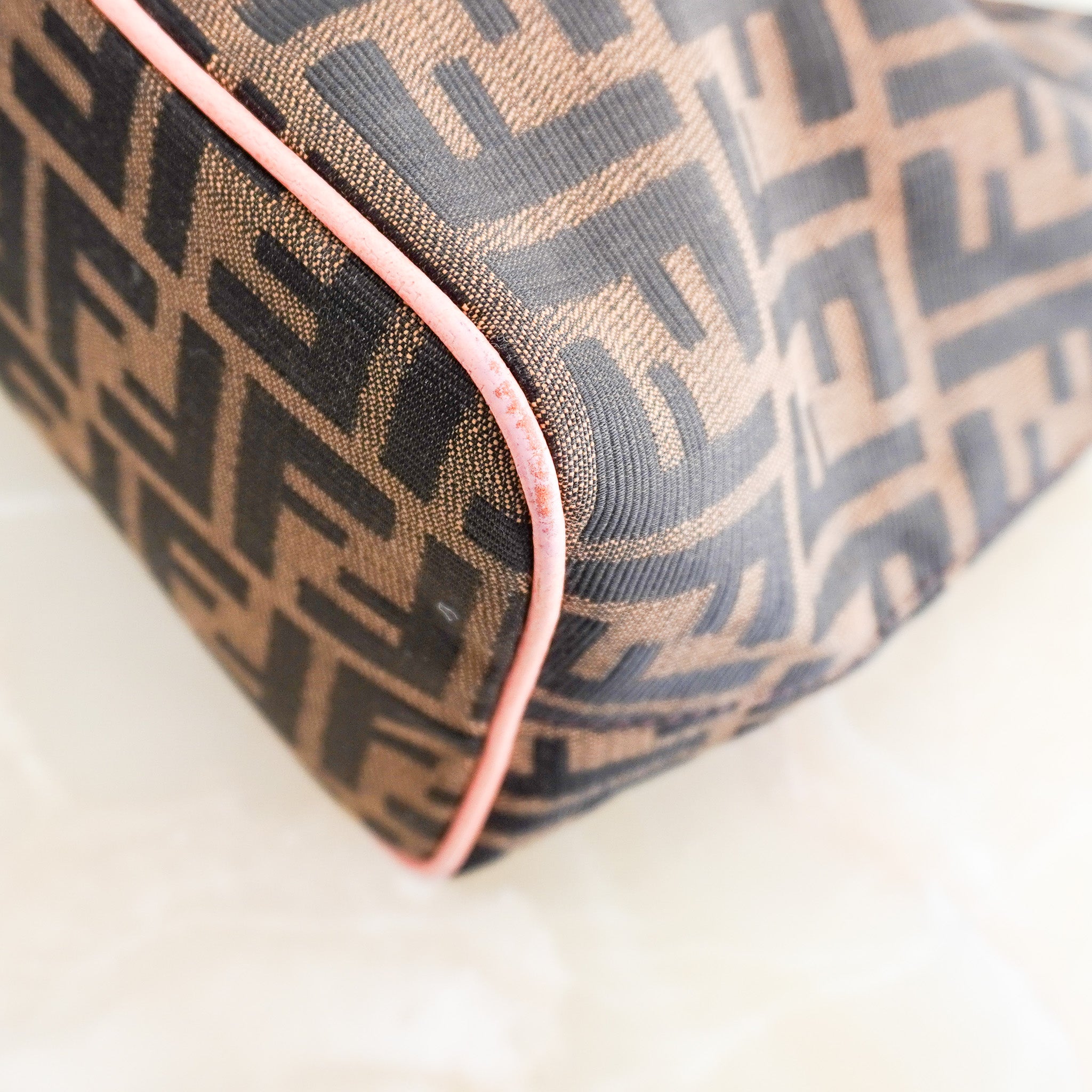 Fendi Round Flap Baguette Zucca Canvas Bag with Crystal Flower Buckle North South RRP (£2,200) | Authentic Preloved - Reloved Again