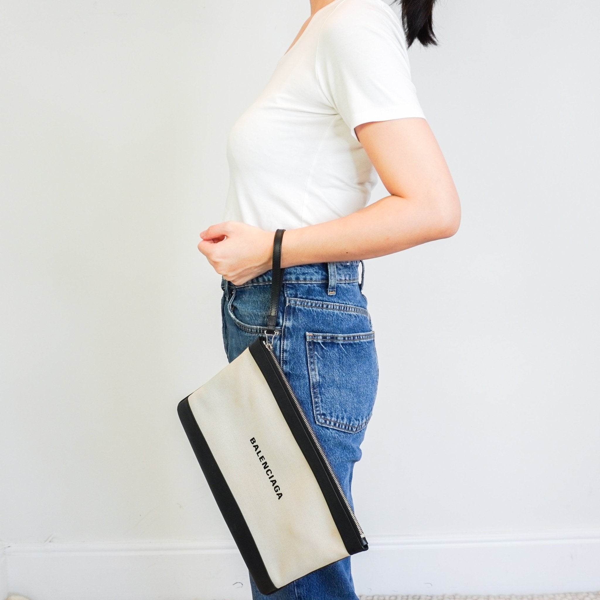 Balenciaga Canvas and Leather Clutch RRP £730 | Authentic Preloved - Reloved Again