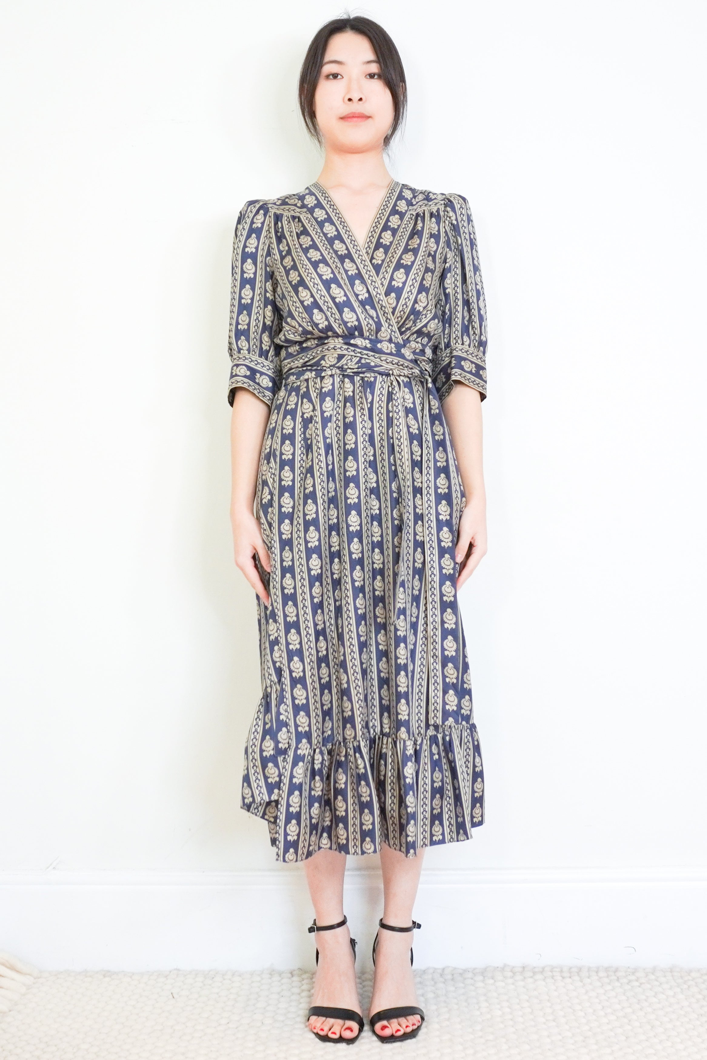 Sandro Blue Floral Wrap Dress RRP £350 | Authentic & Preloved