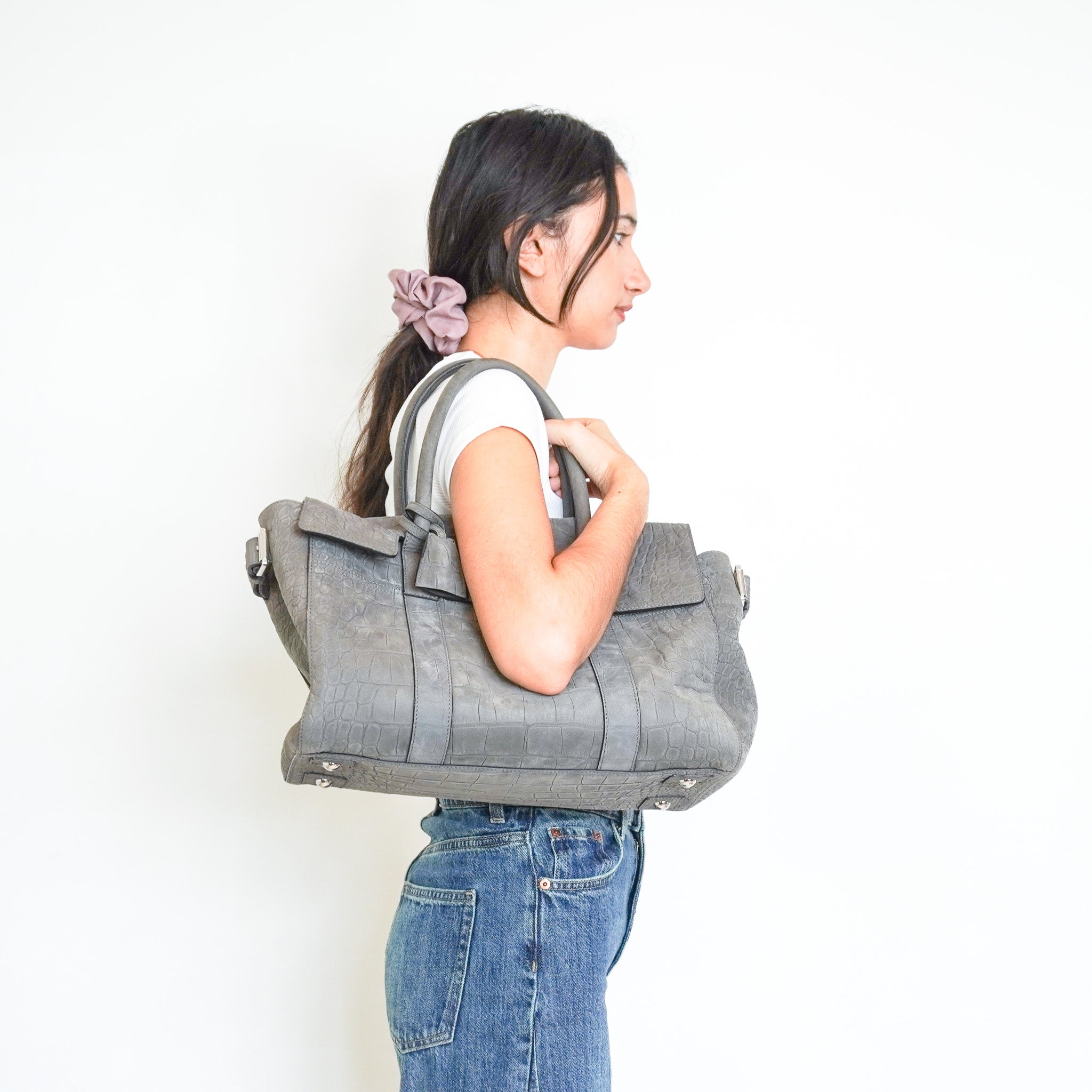 Mulberry Bayswater Croc Tote in Grey RRP £1200 | Authentic Preloved