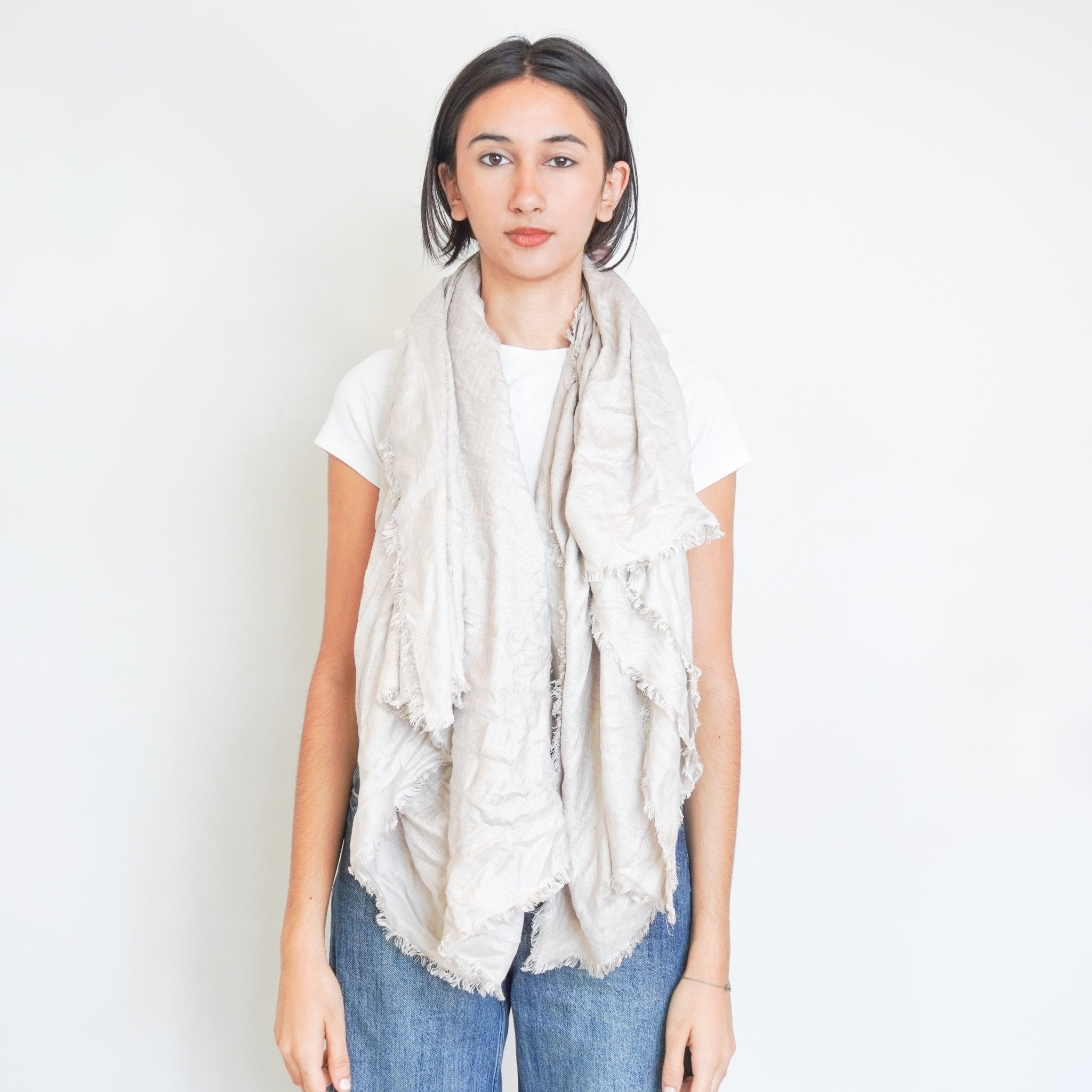 Fendi FF Logo Beige Silk Scarf RRP £500 | Authentic Preloved FINAL SALE - Reloved Again
