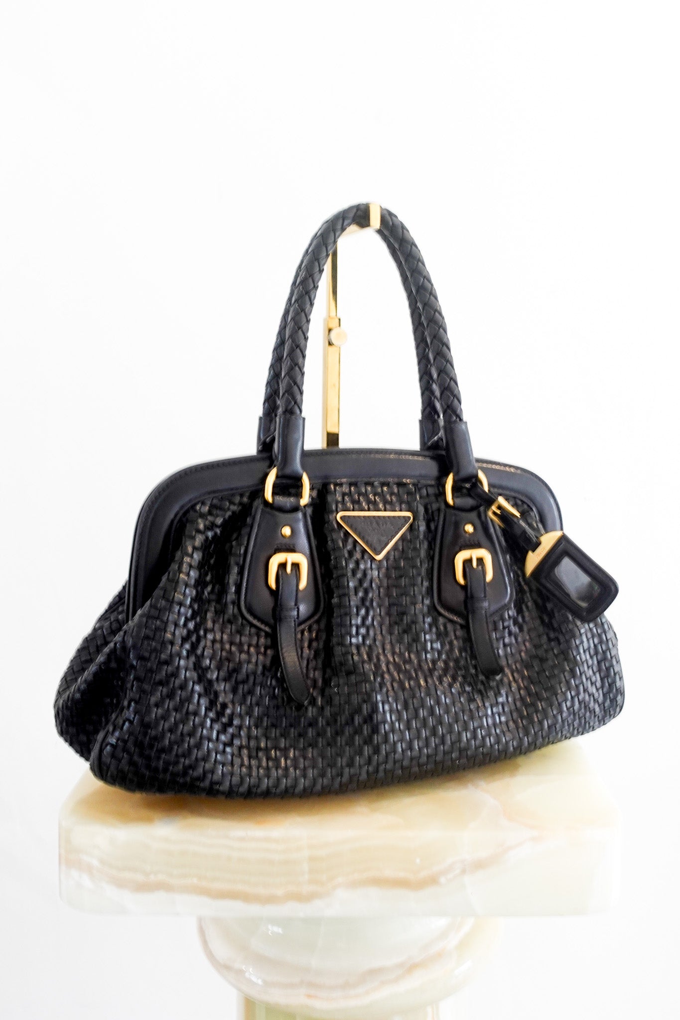 Prada Madras frame bag woven leather RRP £2k