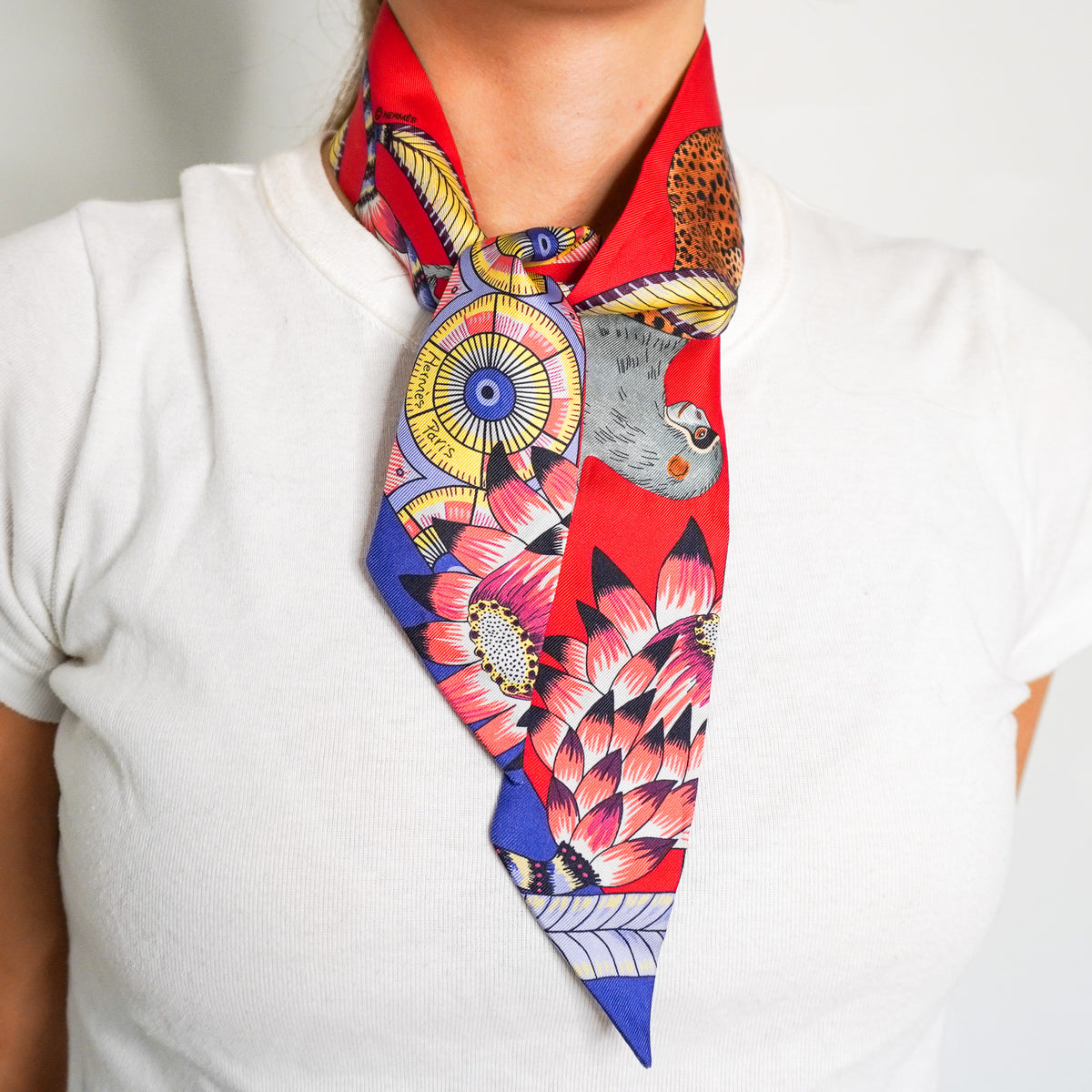 Hermes Silk Twilly Scarf Jungle Red Print RRP £195| Authentic Preloved FINAL SALE - Reloved Again