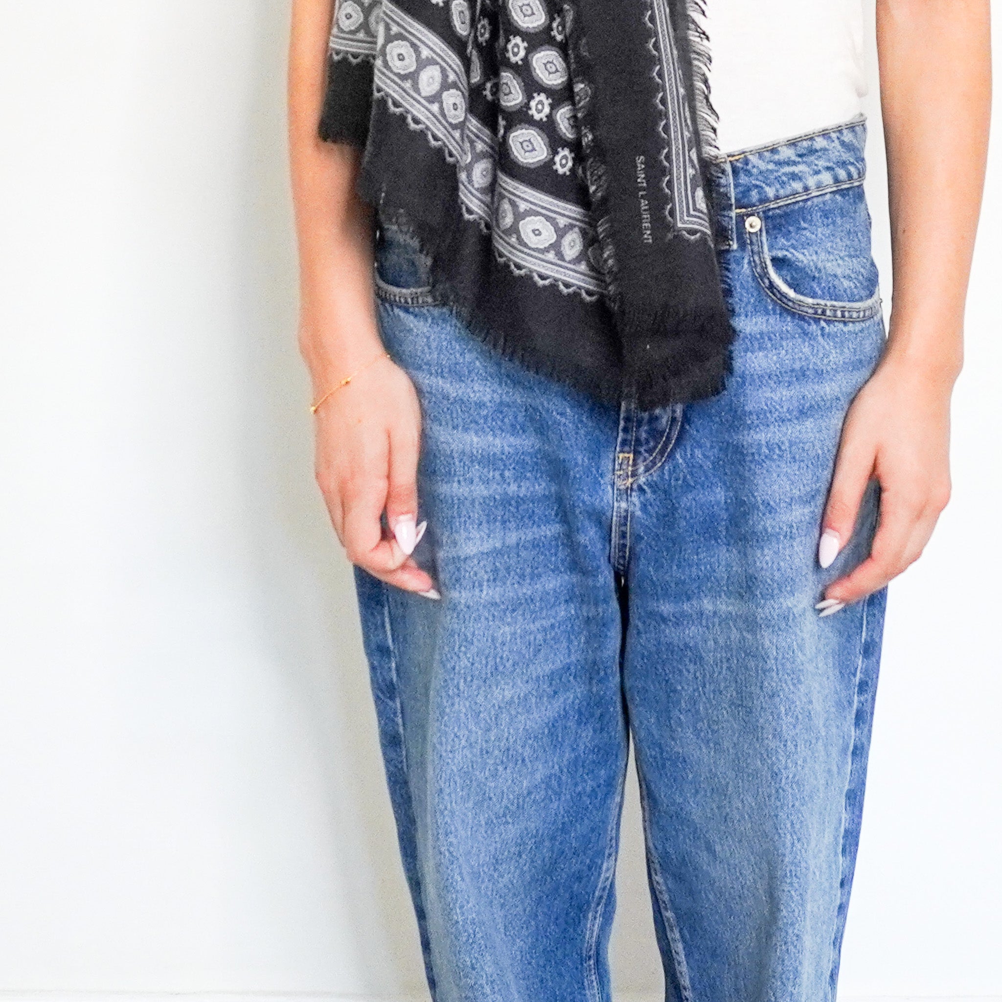 Saint Laurent Wool and Silk Patterned Scarf in Black RRP £450- FINAL SALE - Reloved Again