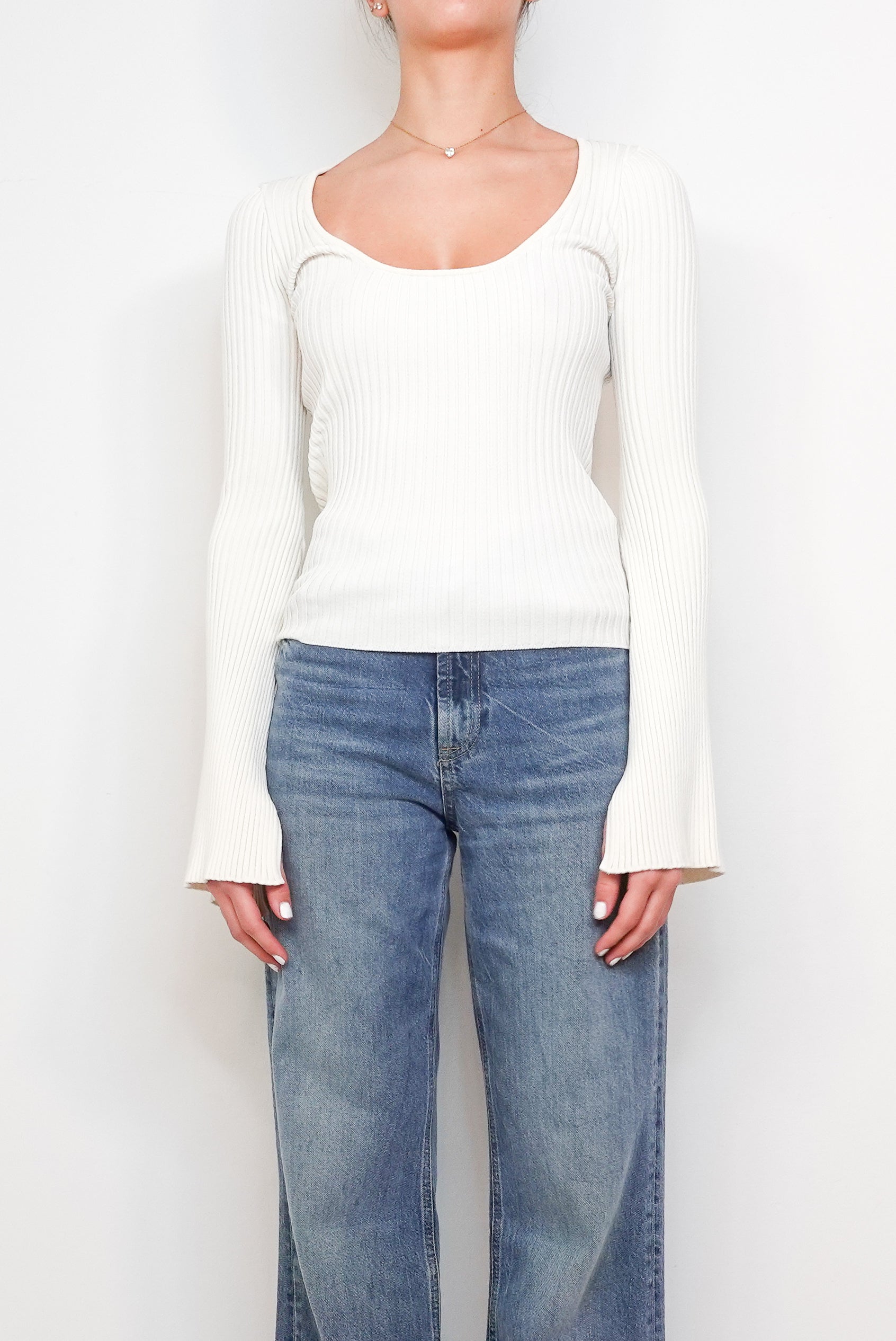 White Long Sleeve Ribbed Top RRP £125