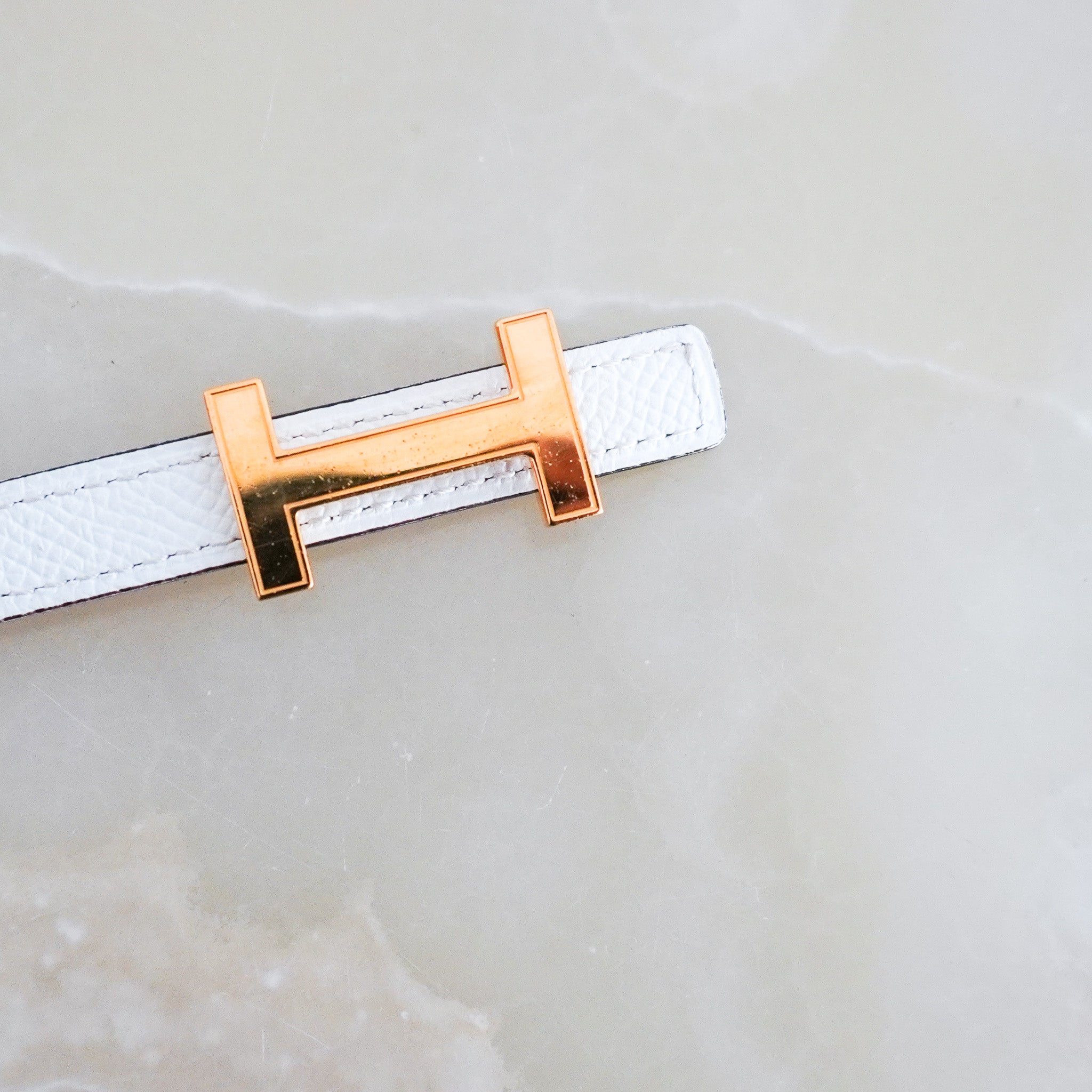 CURRENT SEASON Hermes Mini Reversible H Belt 13mm in Gold and Blanc RRP £585 | Authentic Preloved FINAL SALE