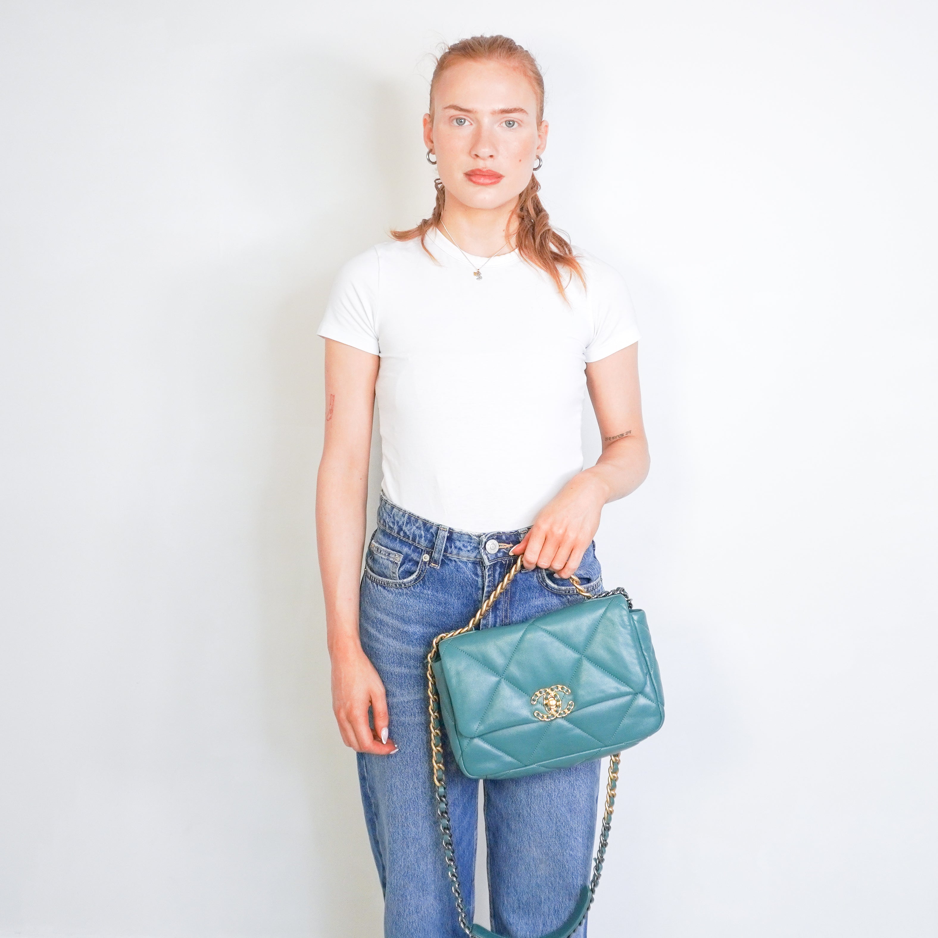 Chanel 19 Small Flap Bag in Turquoise Calfskin (RRP £5500) | Authentic Preloved