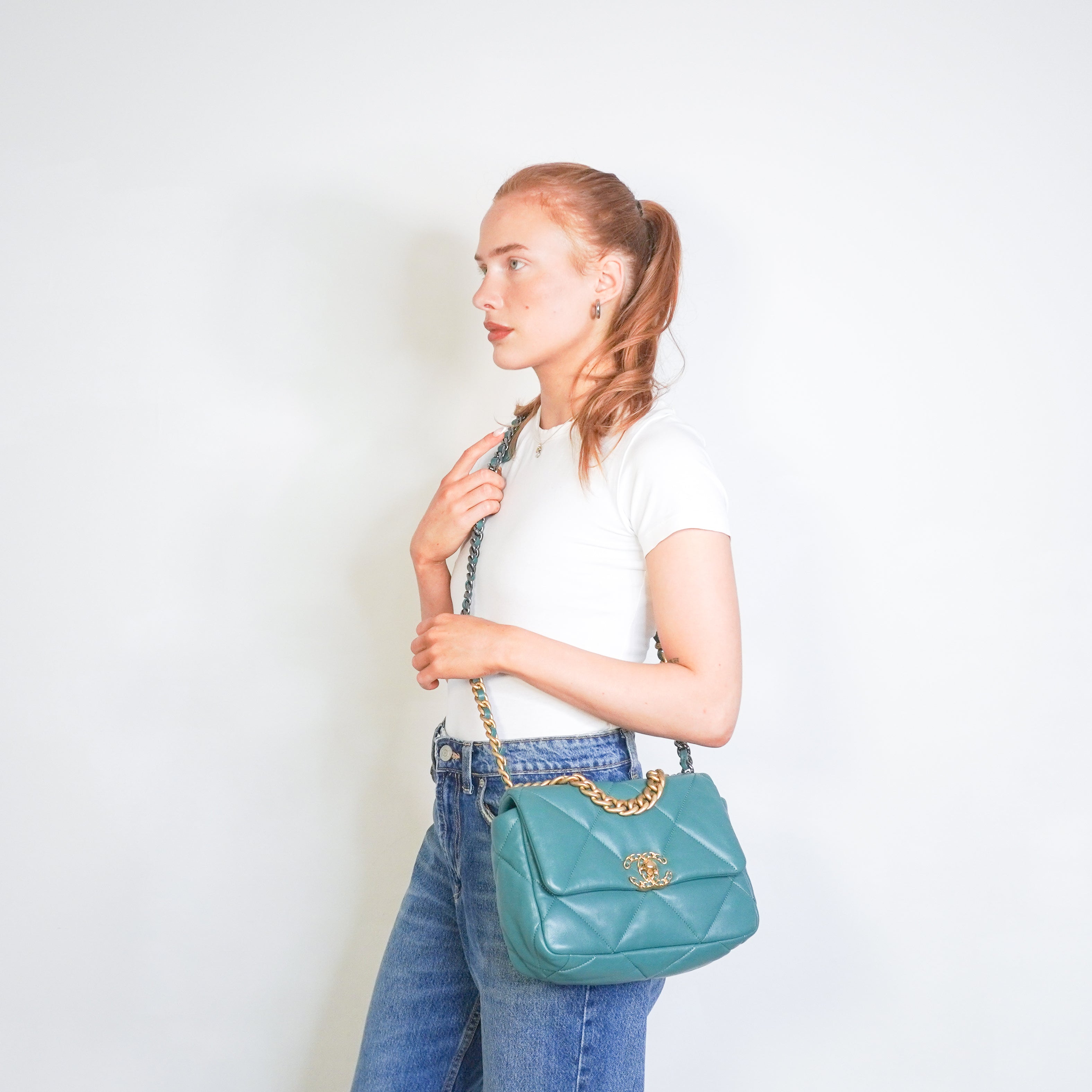 Chanel 19 Small Flap Bag in Turquoise Calfskin (RRP £5500) | Authentic Preloved