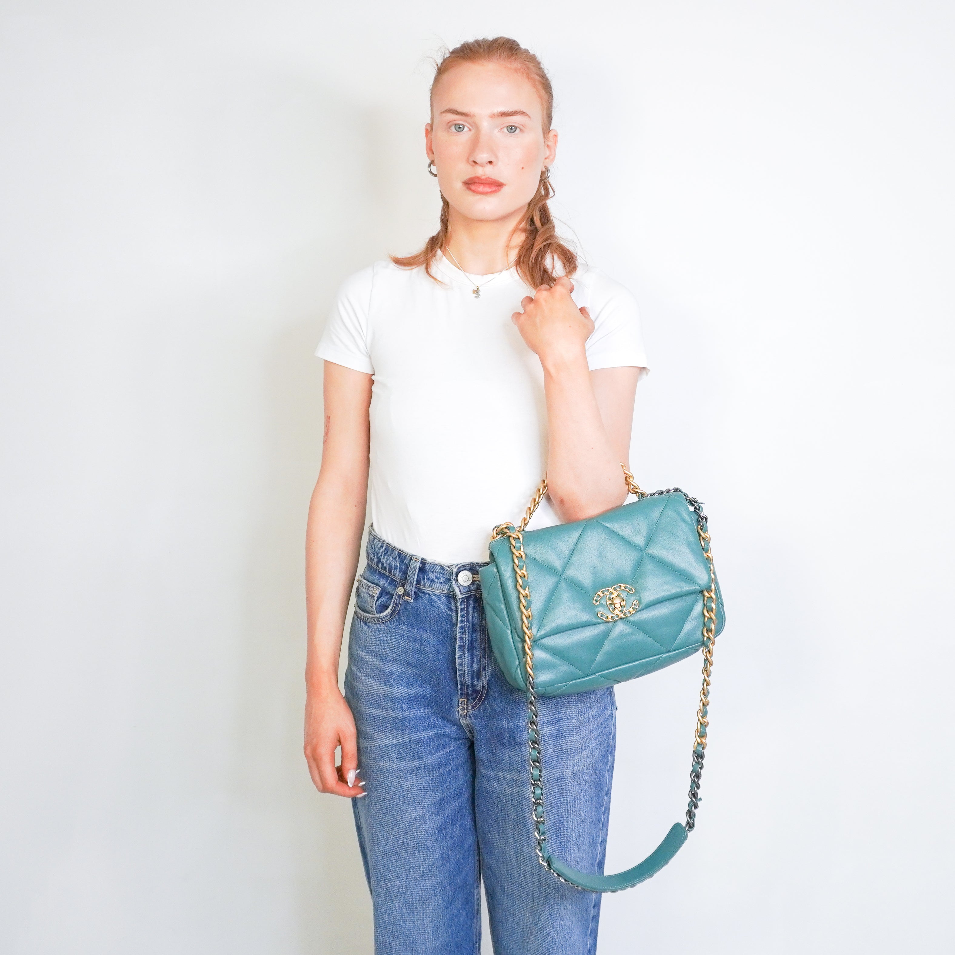 Chanel 19 Small Flap Bag in Turquoise Calfskin (RRP £5500) | Authentic Preloved