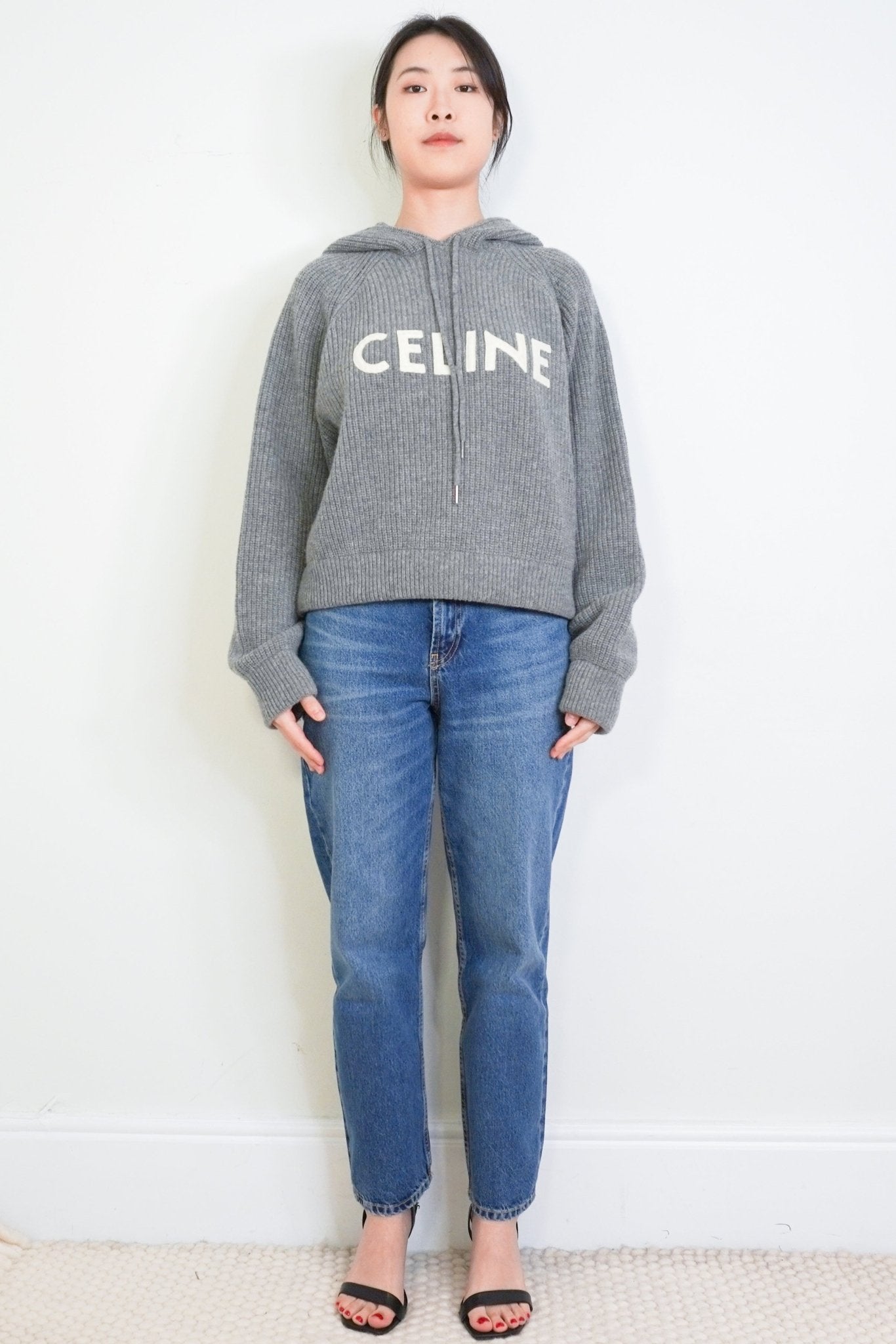 Celine Grey Hooded Sweater in Ribbed Wool RRP £1300 | Authentic Preloved - Reloved Again