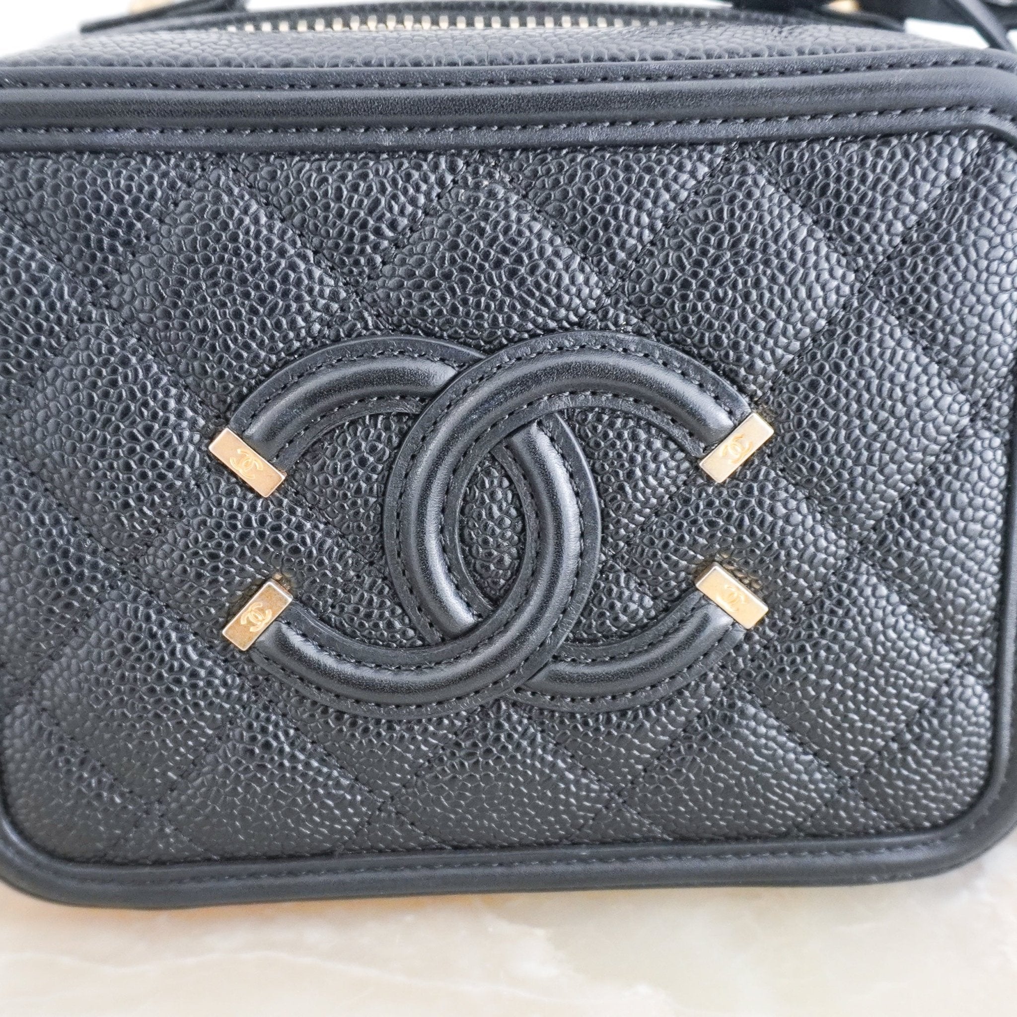 Chanel Black Filigree Small Vanity Case in Caviar Leather (RRP £3500) | Authentic Preloved - Reloved Again