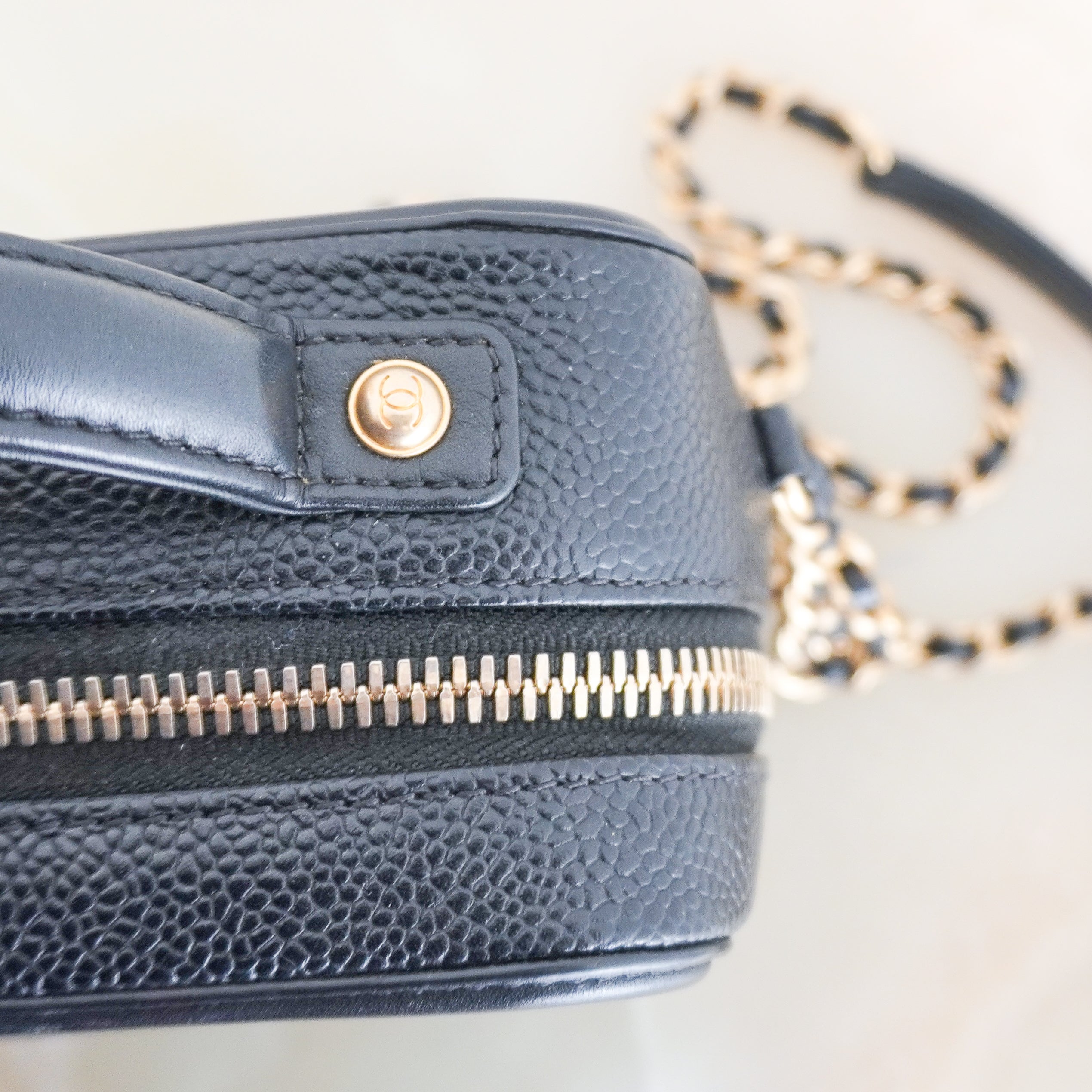 Chanel Black Filigree Small Vanity Case in Caviar Leather (RRP £3500) | Authentic Preloved