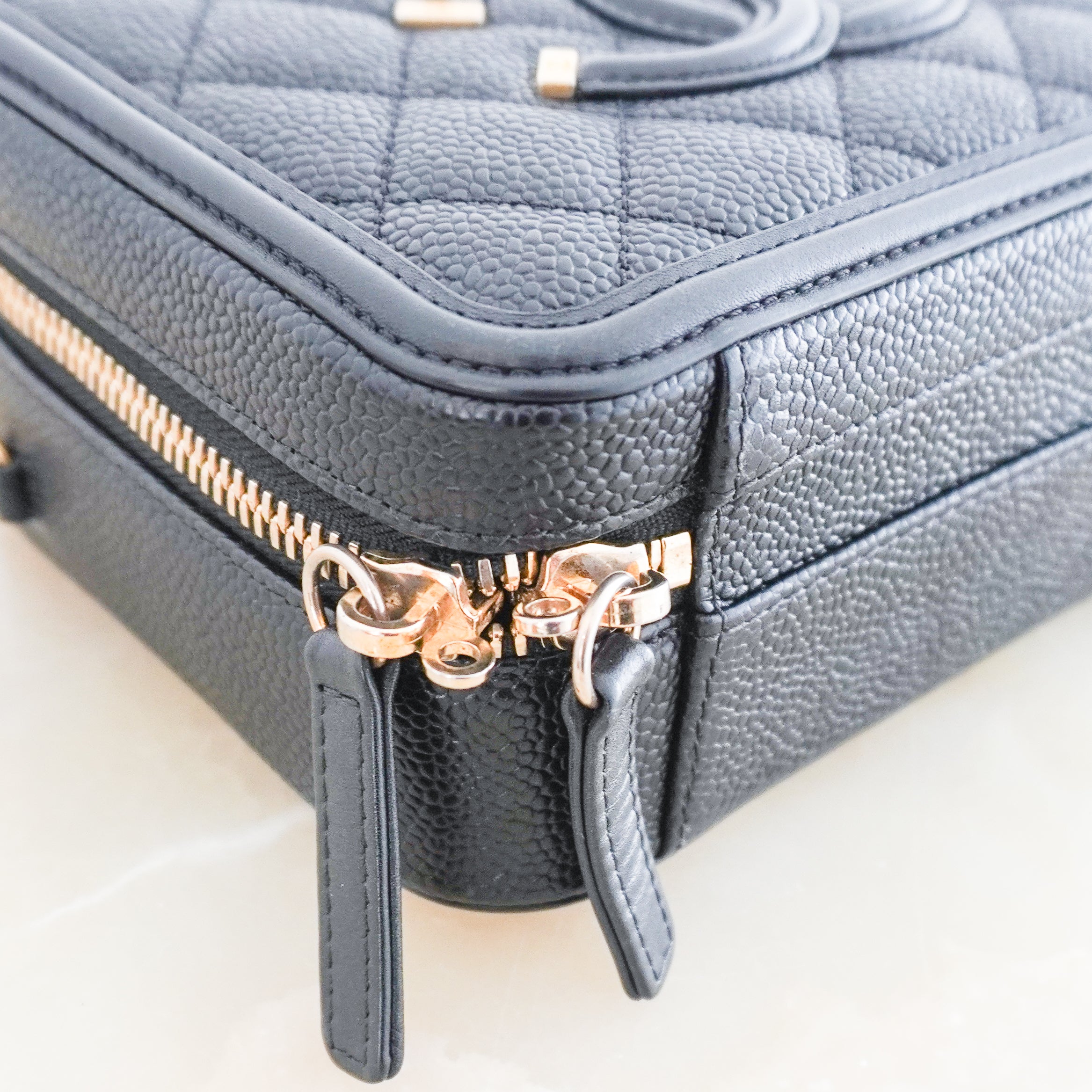 Chanel Black Filigree Small Vanity Case in Caviar Leather (RRP £3500) | Authentic Preloved
