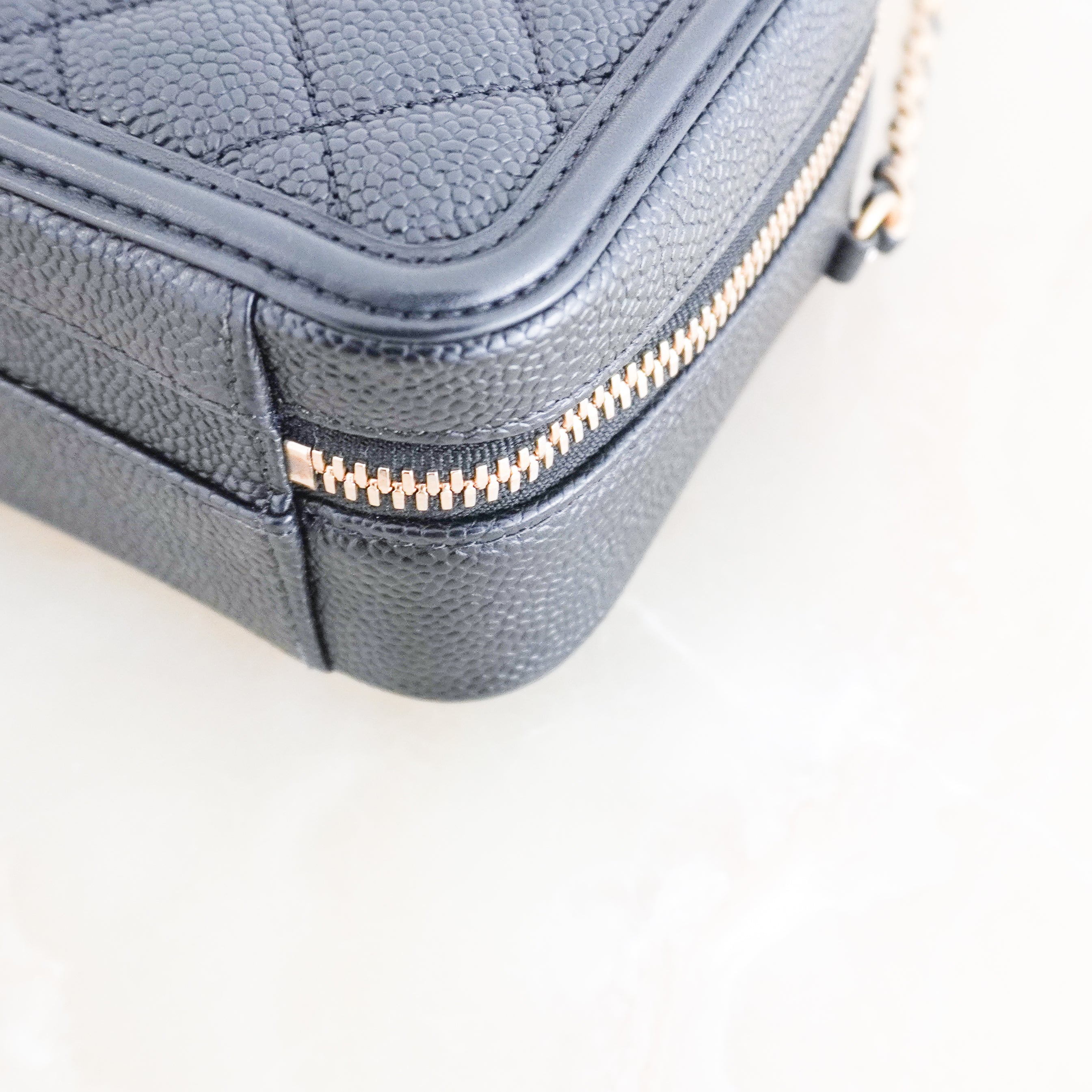 Chanel Black Filigree Small Vanity Case in Caviar Leather (RRP £3500) | Authentic Preloved