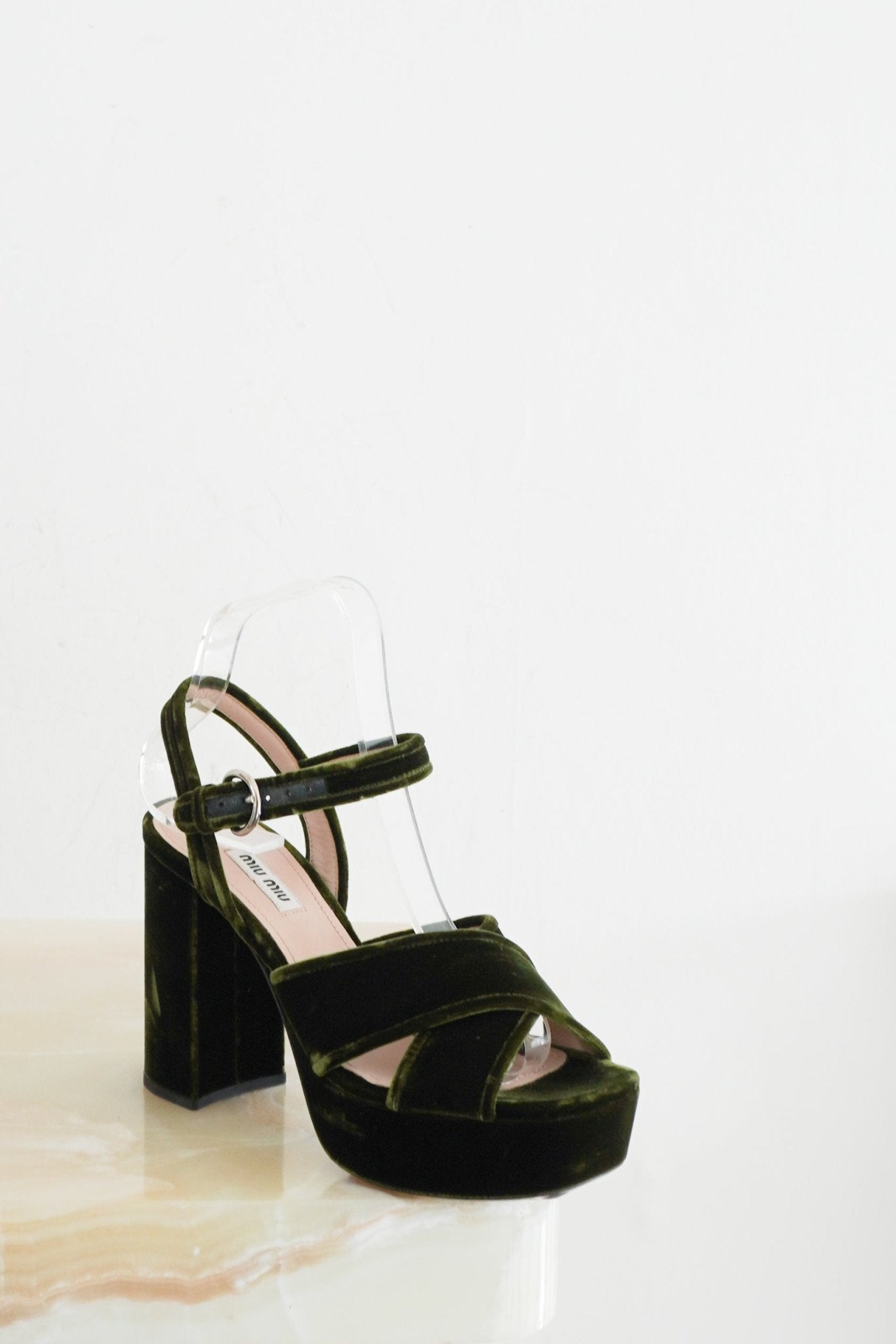 Miu Miu Green Velvet Platform Heels RRP £950 | Authentic Preloved - Reloved Again