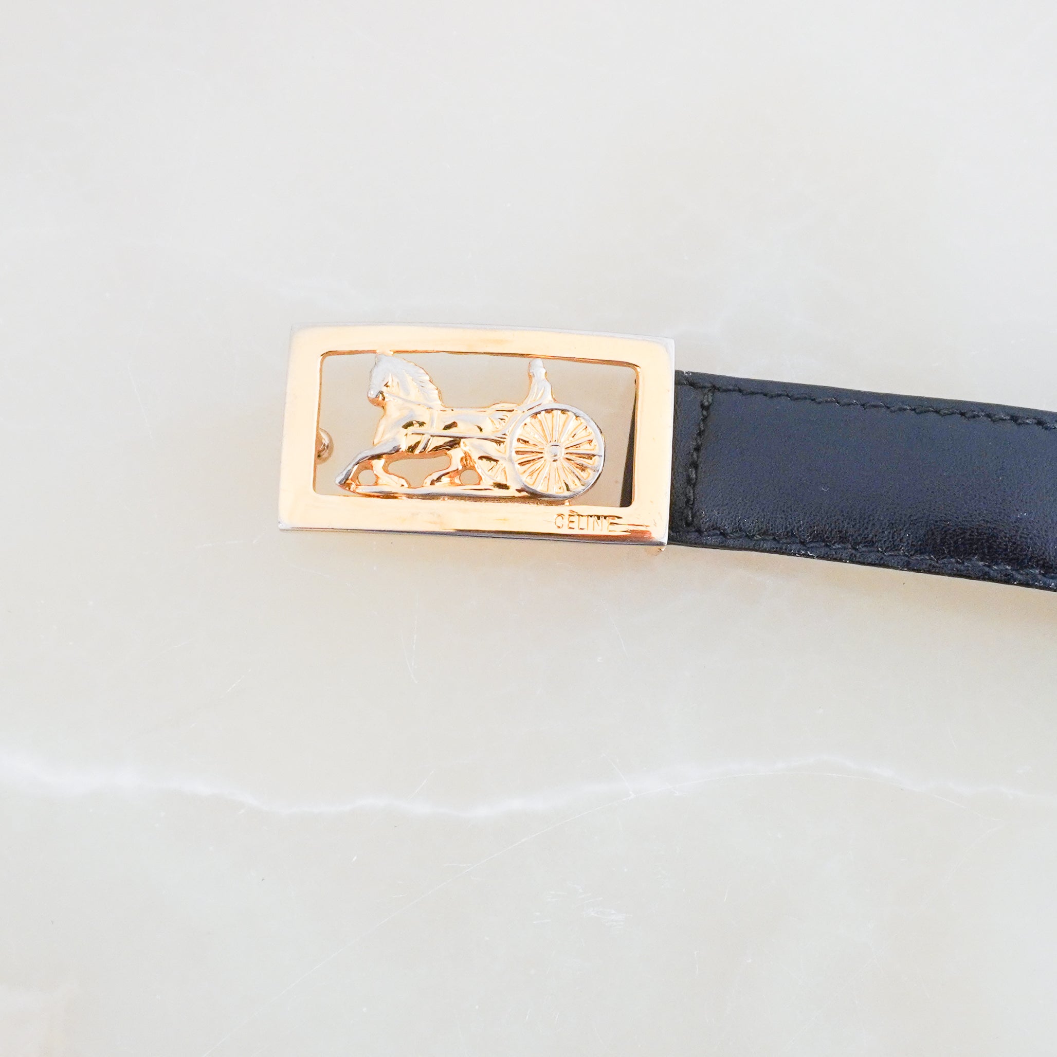 Celine Vintage Black Leather Carrosse Horse Carriage Belt | Authentic Preloved FINAL SALE
