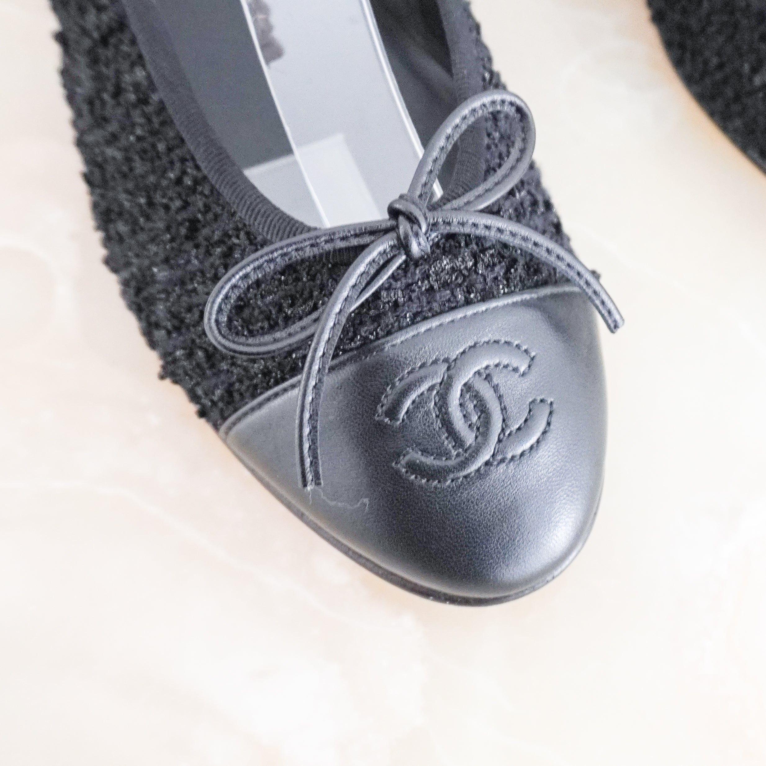 Chanel CC Tweed Ballet Flats in Black (RRP £899) | Authentic Preloved