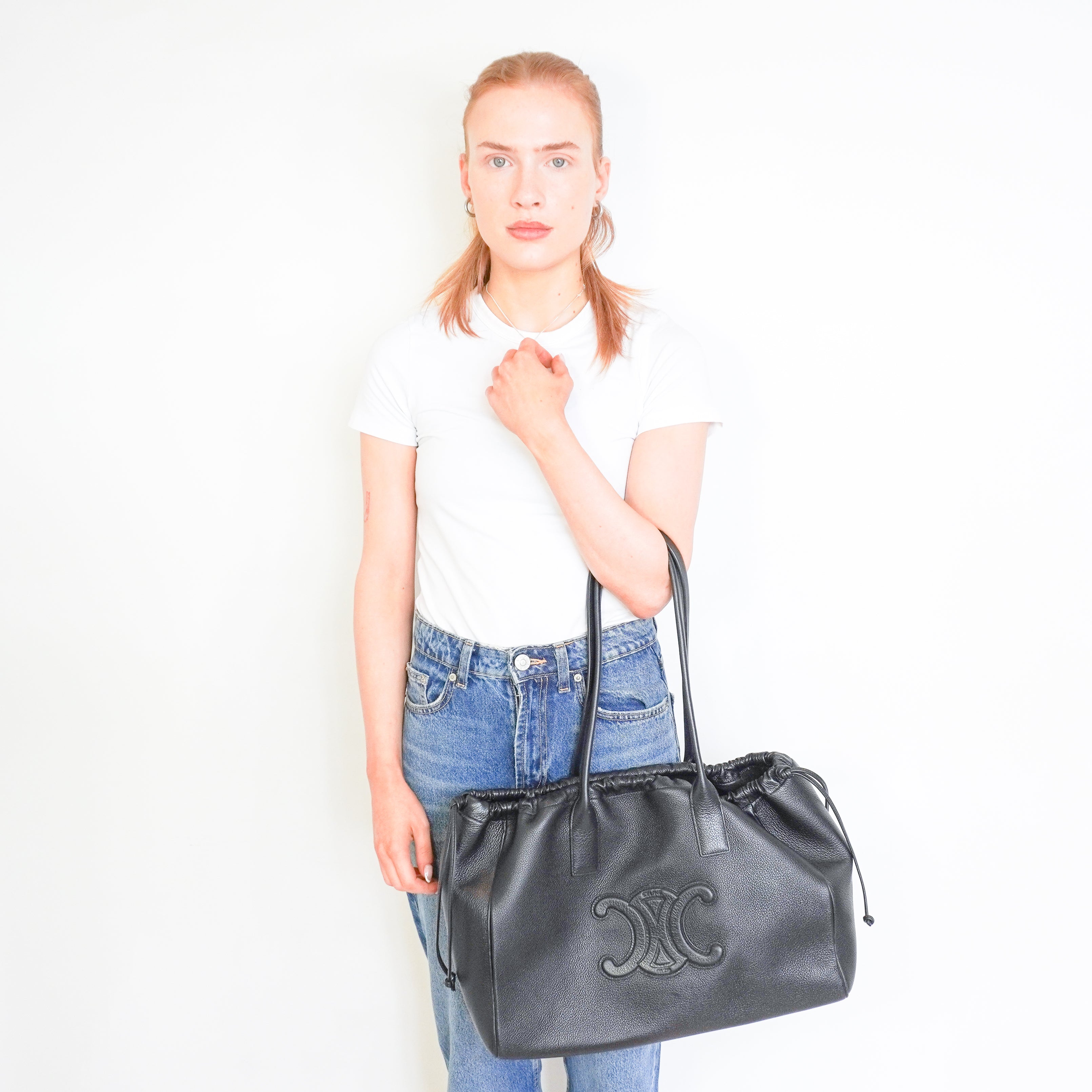Celine Cuir Triomphe Cabas Drawstring Tote Bag in Grained Calfskin (RRP £2200) | Authentic Preloved