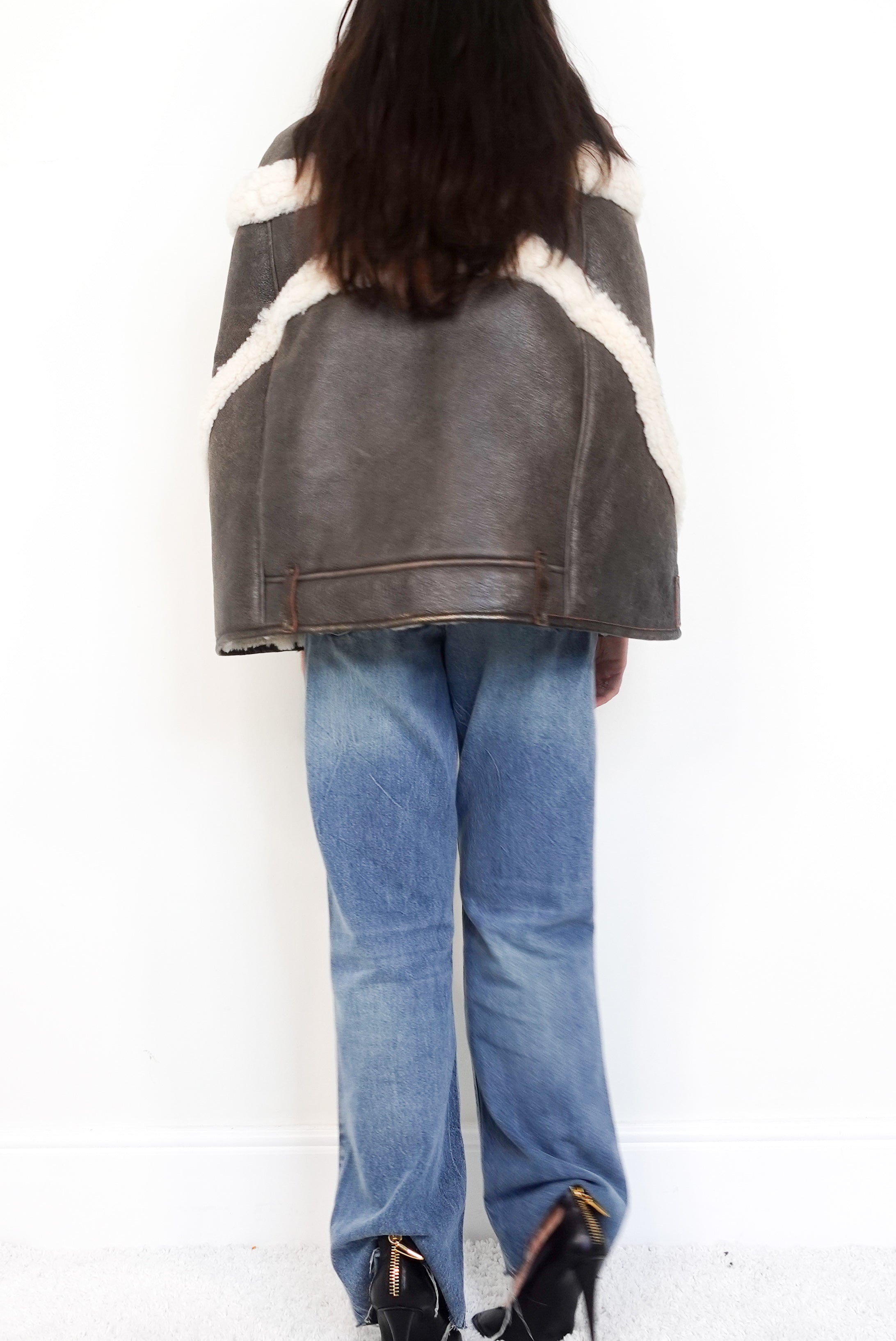 Shearling and leather cape RRP £2420