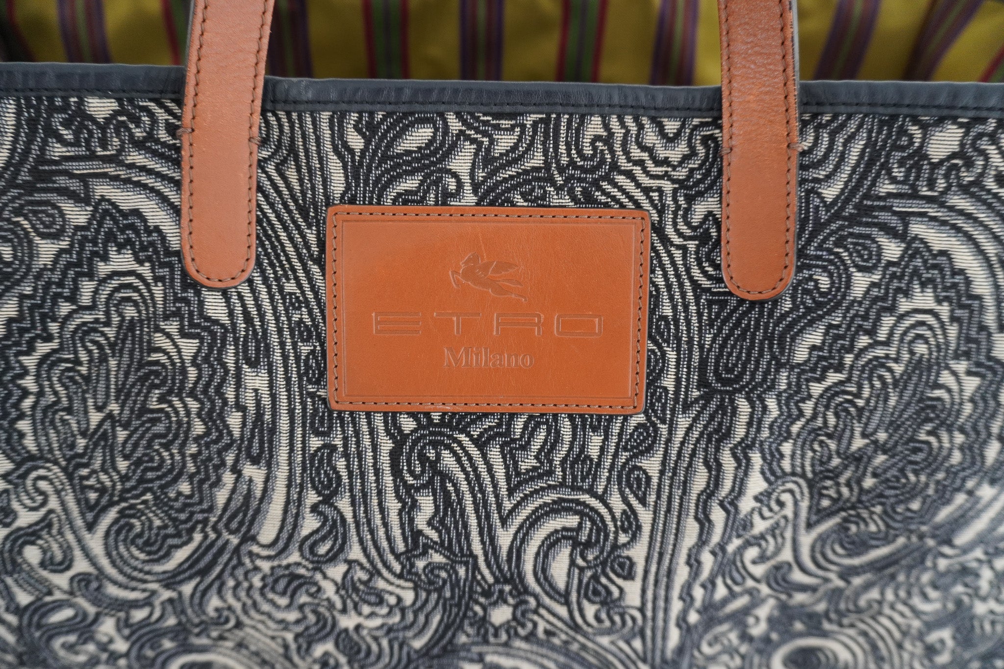 Etro Navy Blue Paisley Jacquard and Leather Shopper Tote (RRP £400) | FINAL SALE