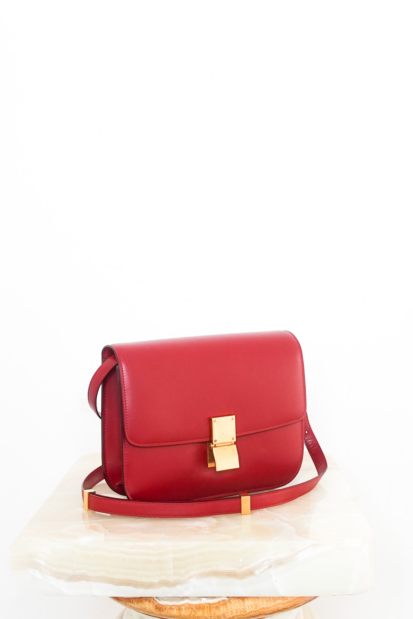 Red leather medium box bag RRP £4.5K