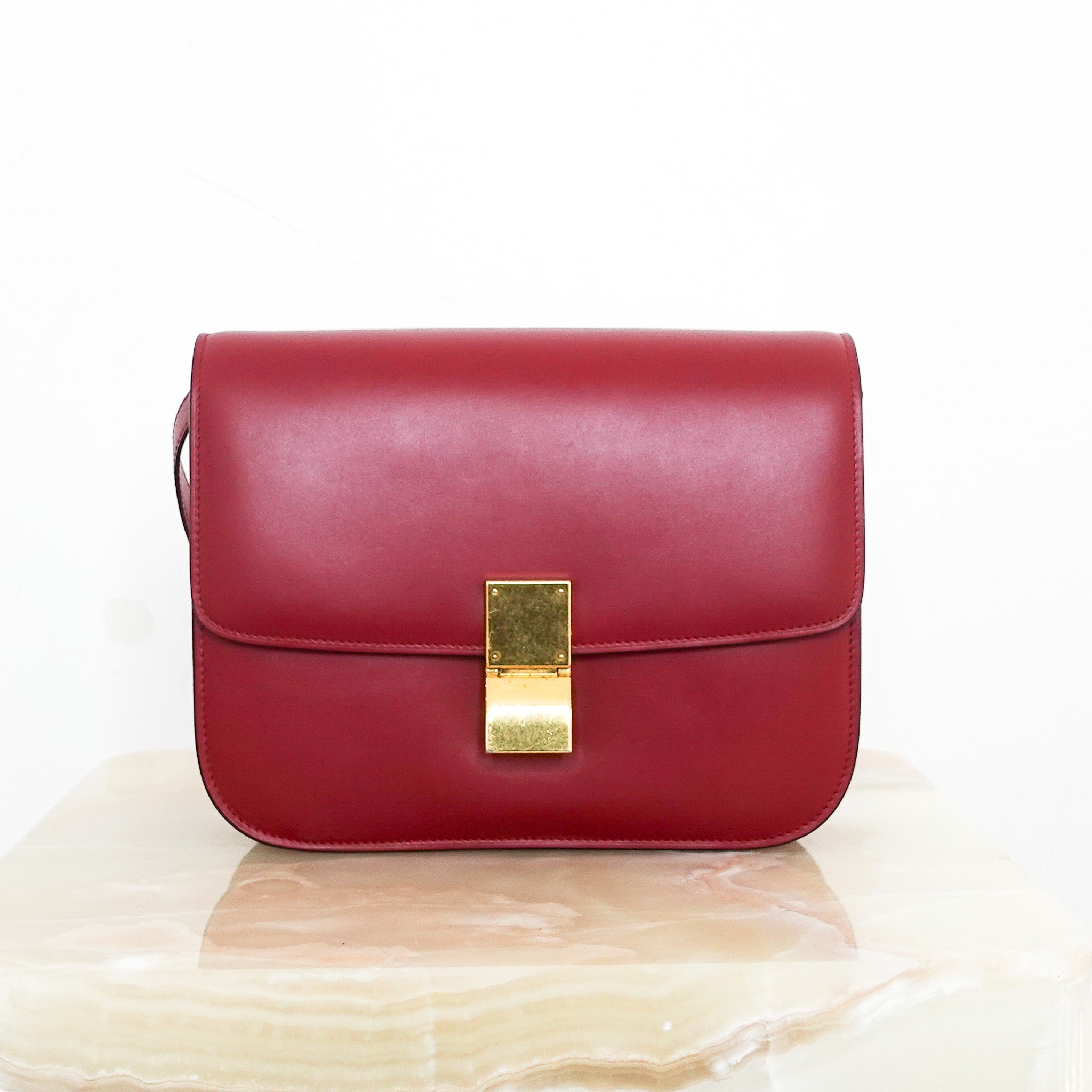 Red leather medium box bag RRP £4.5K