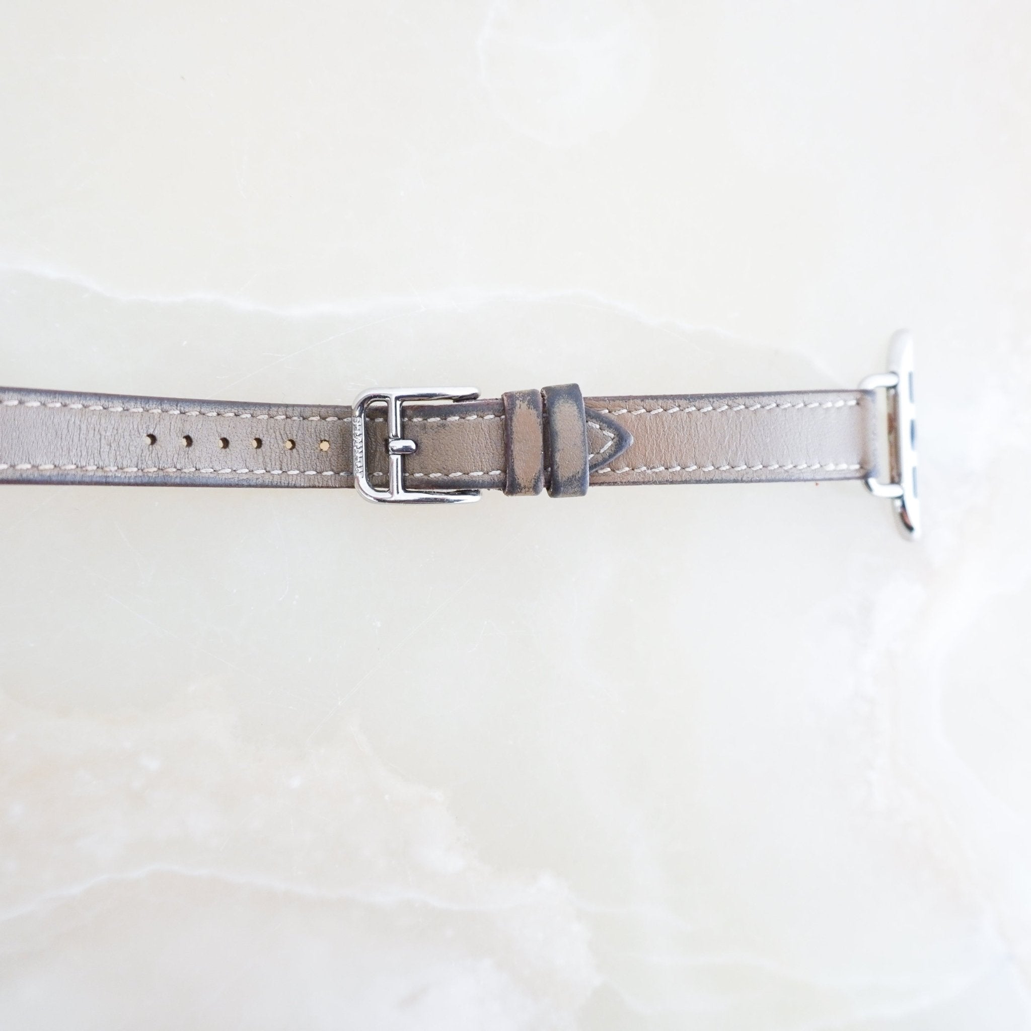 Hermès Double Tour Etoupe Swift Leather Apple Watch Strap RRP £659 | Authentic Preloved - Reloved Again