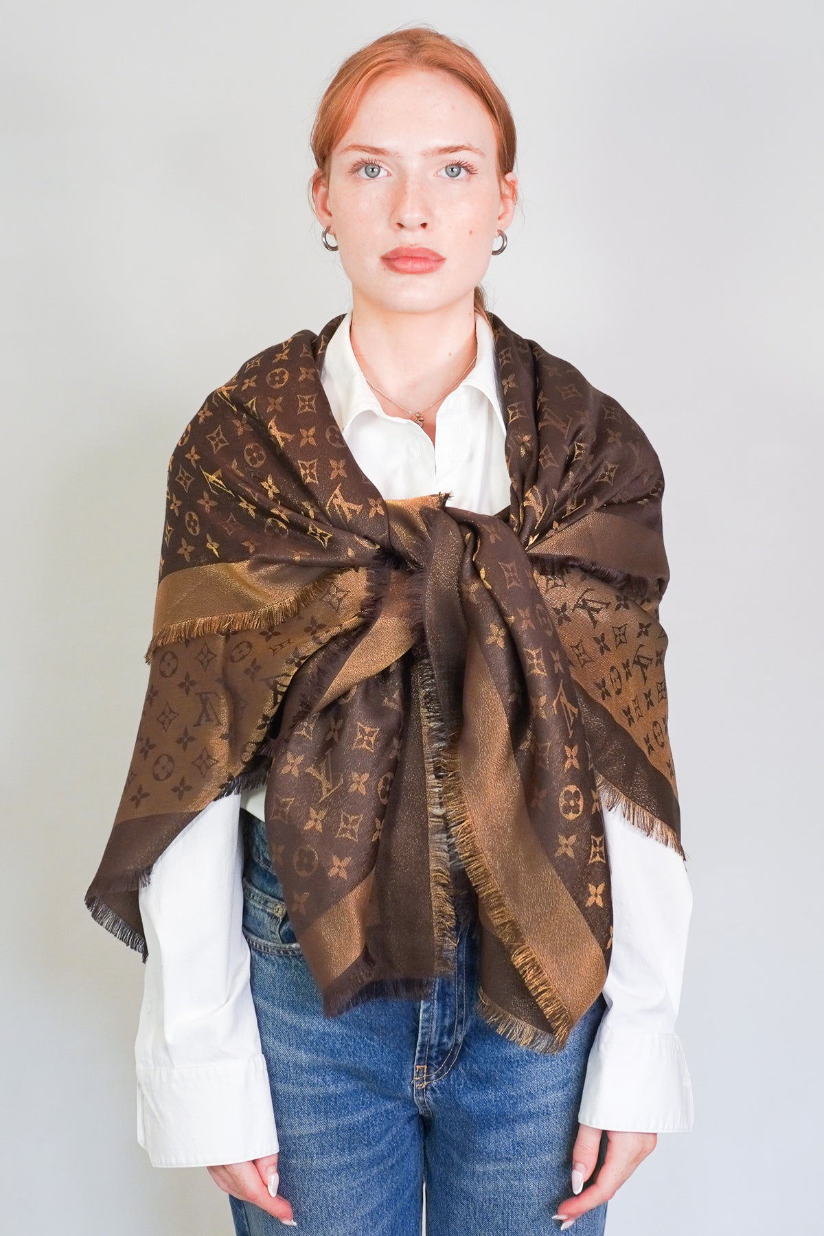 Louis Vuitton Monogram Shine Shawl in Brown RRP £545  | Authentic Preloved