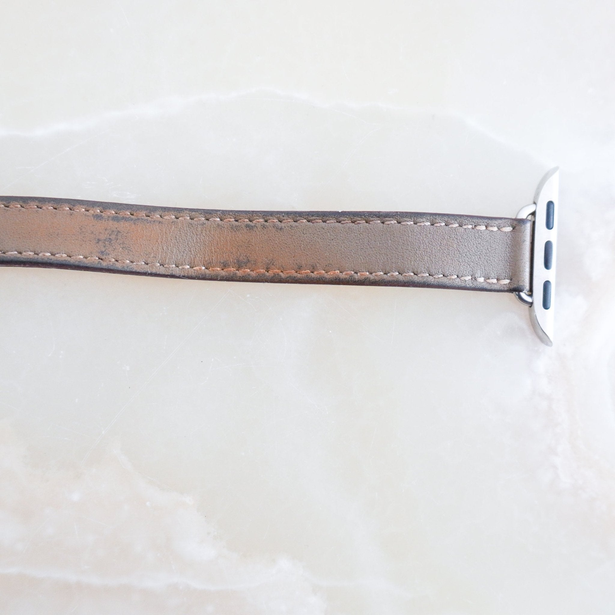 Hermès Double Tour Etoupe Swift Leather Apple Watch Strap RRP £659 | Authentic Preloved - Reloved Again