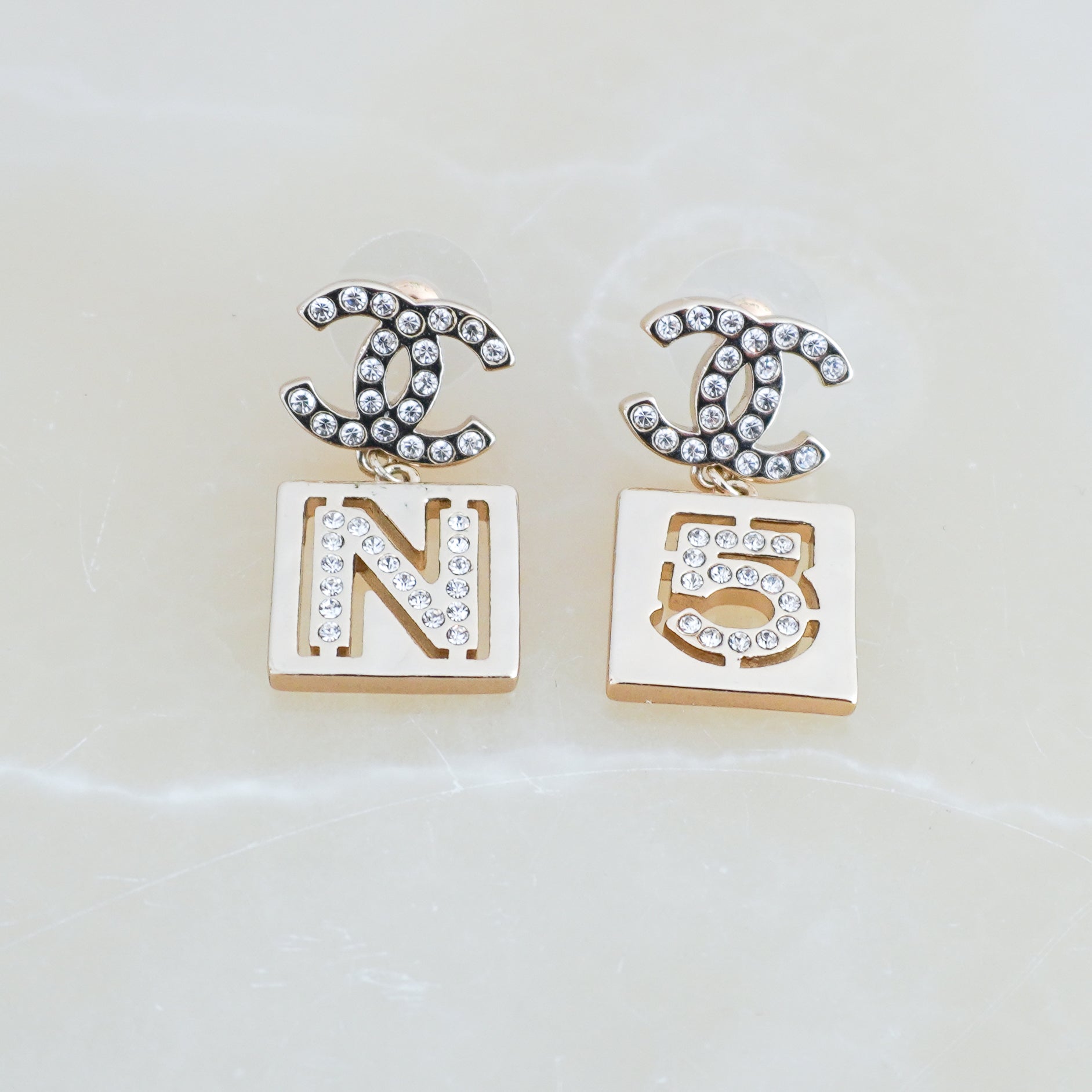 Chanel A21 Gold-Tone Crystal CC No.5 Mismatched Drop Earrings (RRP £430) | Authentic Preloved FINAL SALE (Copy) - Reloved Again