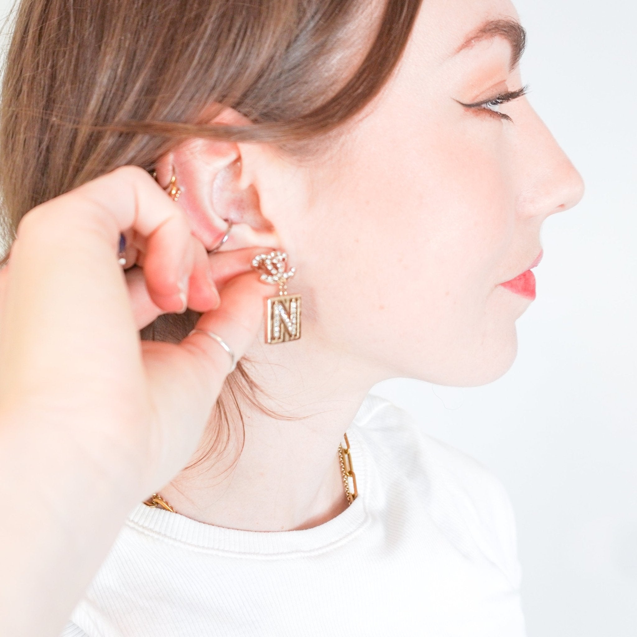 Chanel A21 Gold-Tone Crystal CC No.5 Drop Earrings (RRP £430) | Authentic Preloved FINAL SALE - Reloved Again