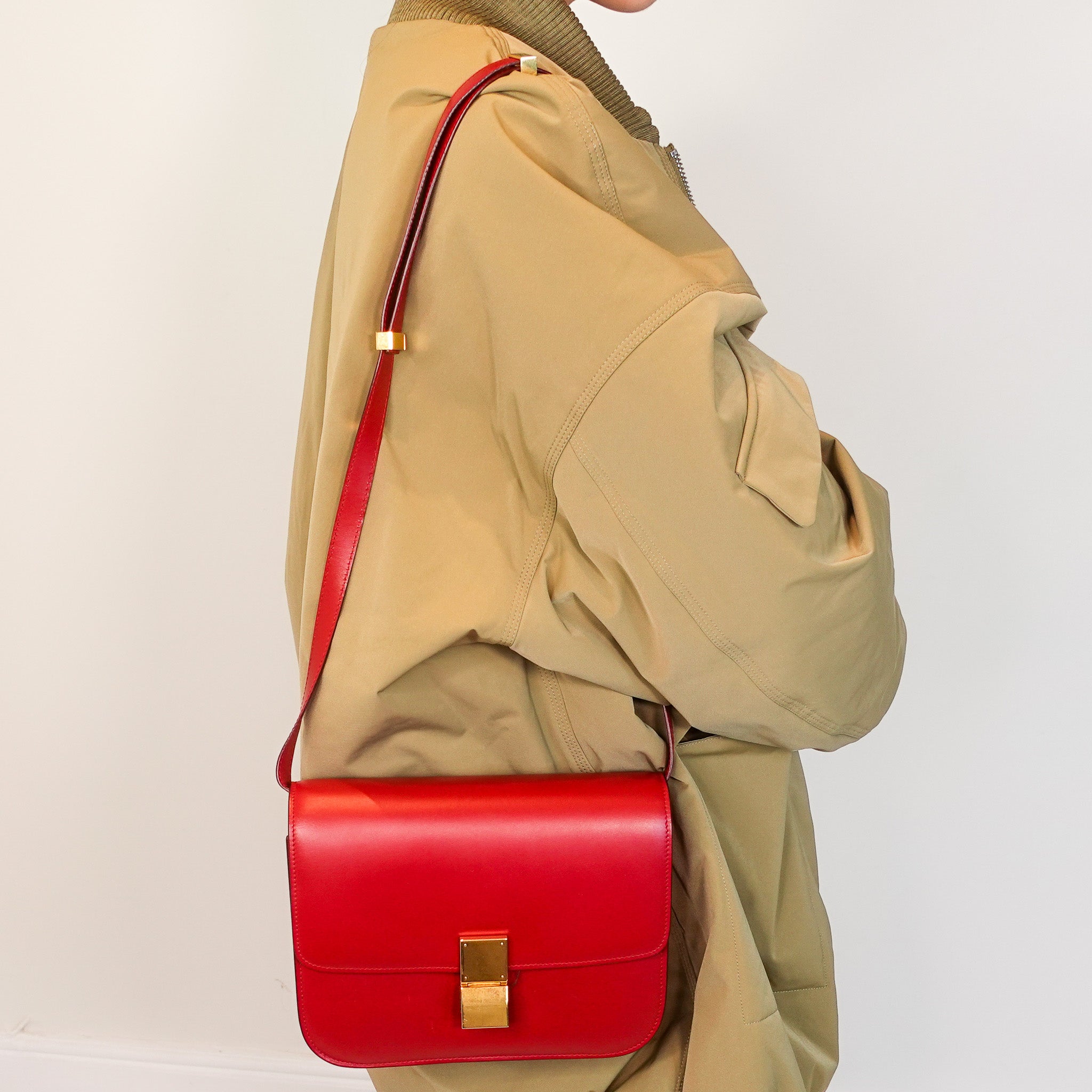 Red leather medium box bag RRP £4.5K