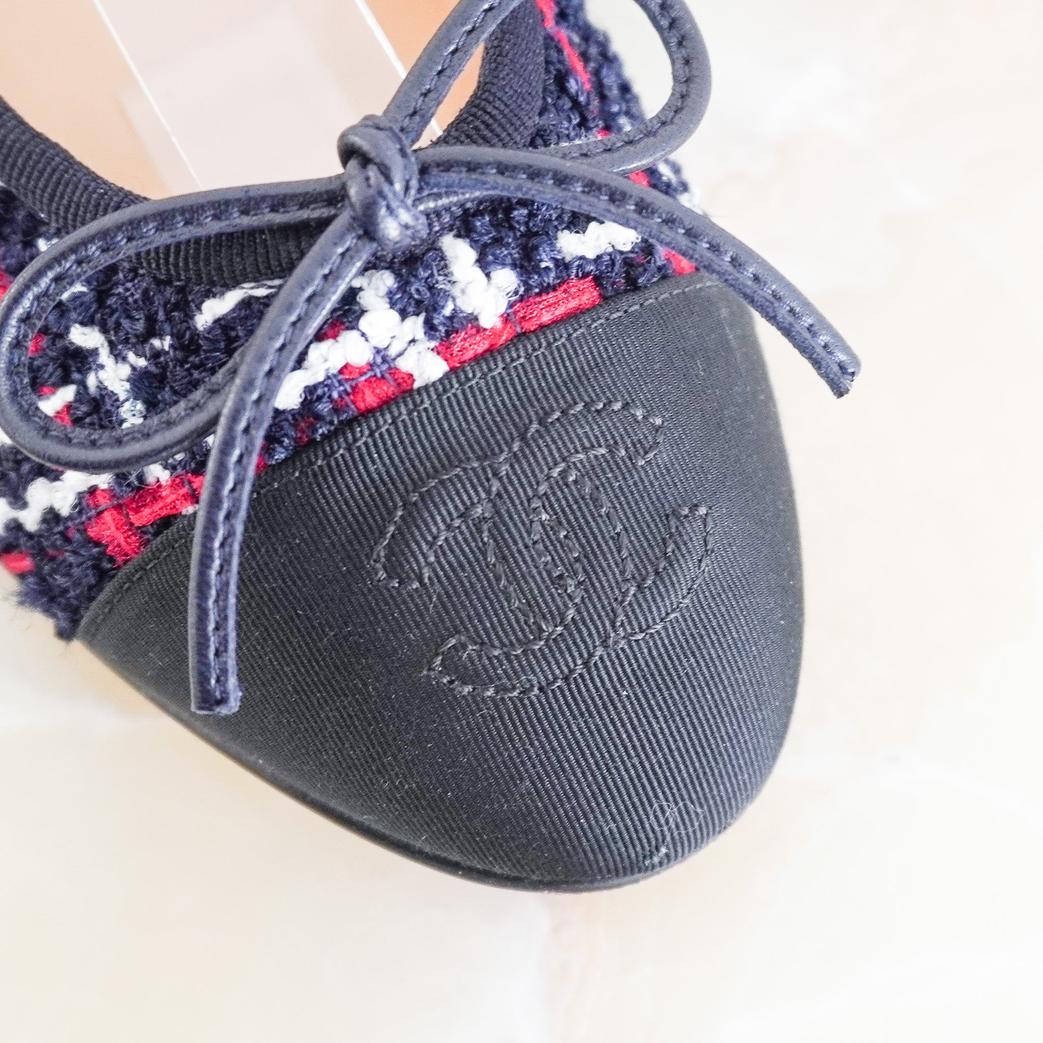 Chanel CC Tweed Ballet Flats in Navy (RRP £899) | Authentic Preloved - Reloved Again