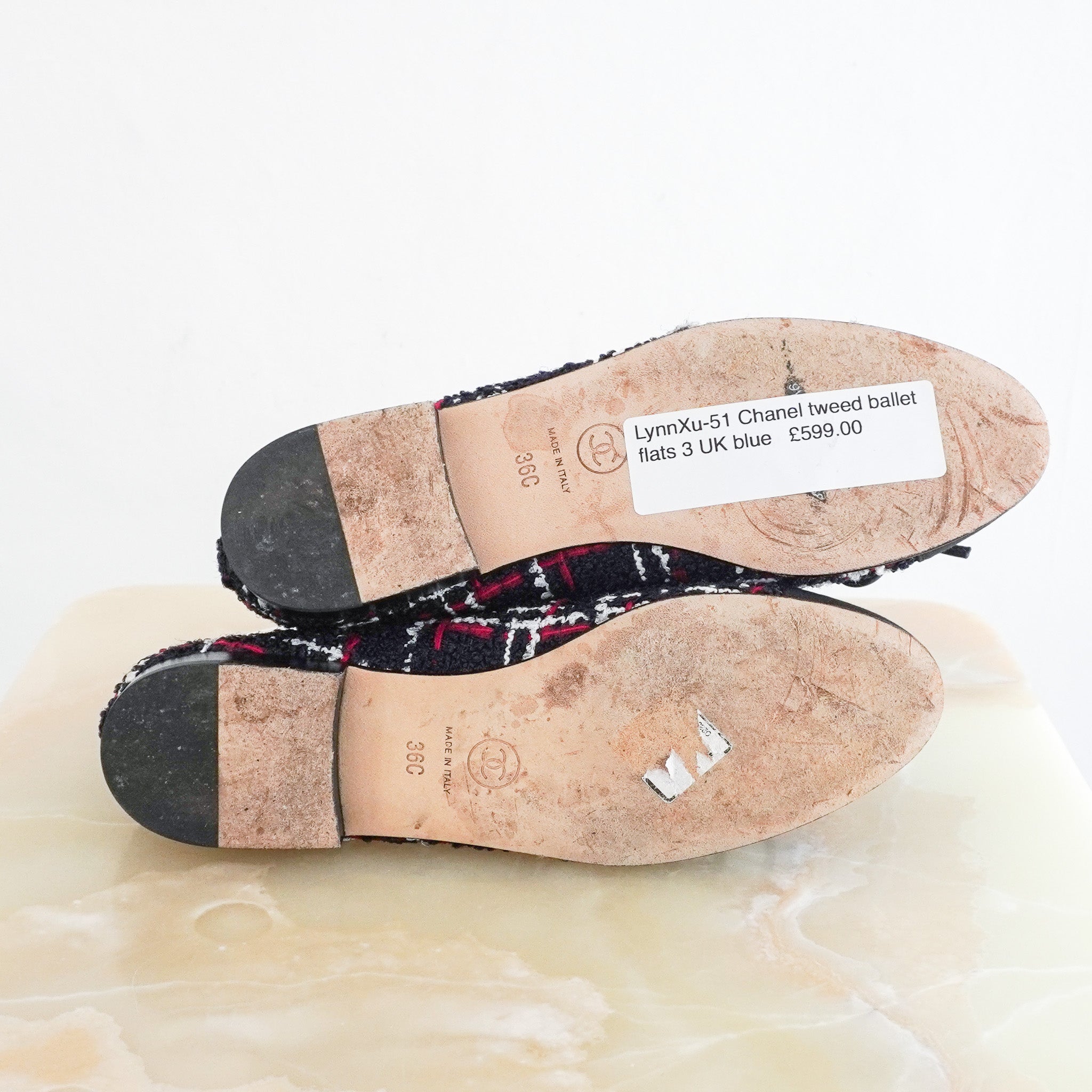 Chanel CC Tweed Ballet Flats in Navy (RRP £899) | Authentic Preloved - Reloved Again