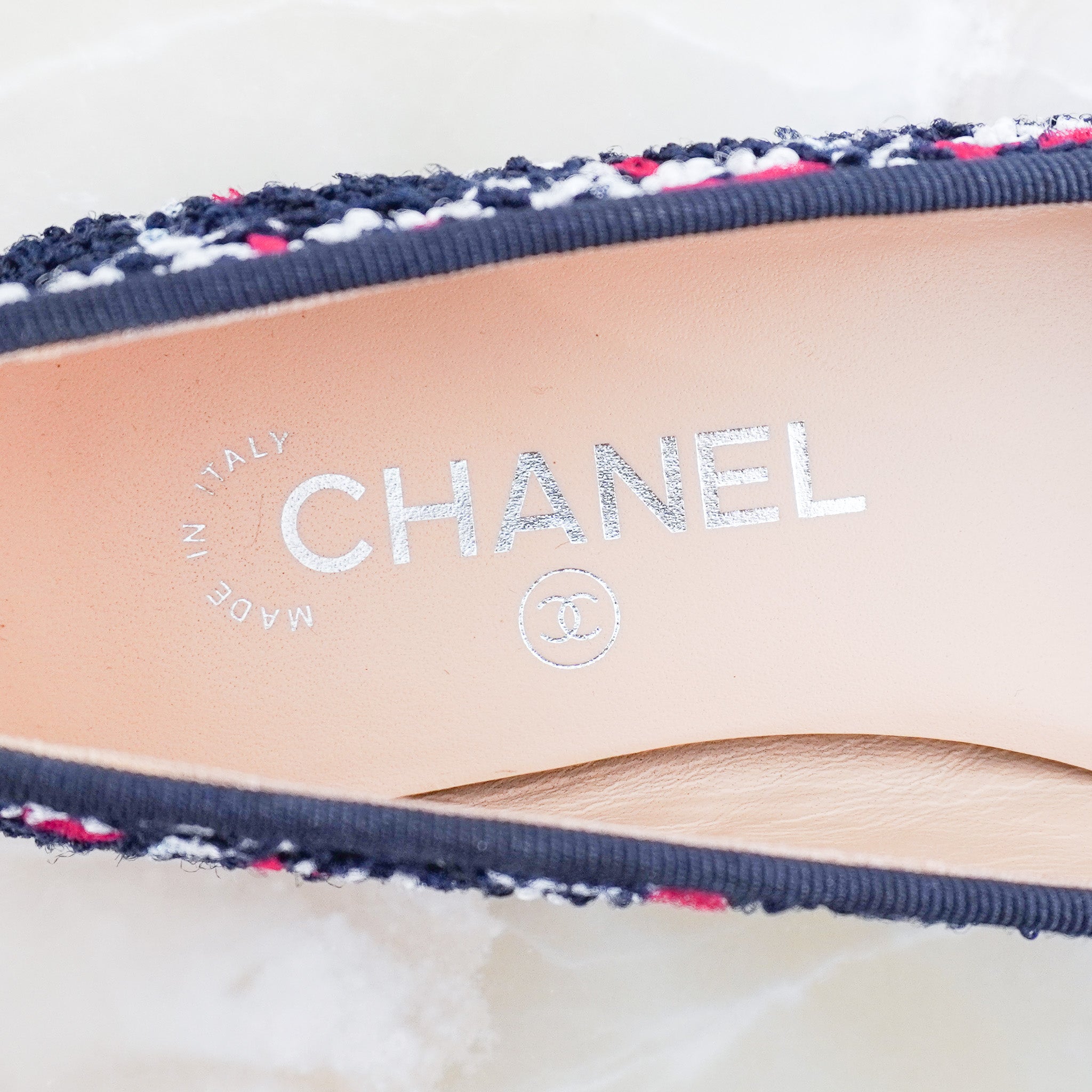 Chanel CC Tweed Ballet Flats in Navy (RRP £899) | Authentic Preloved - Reloved Again