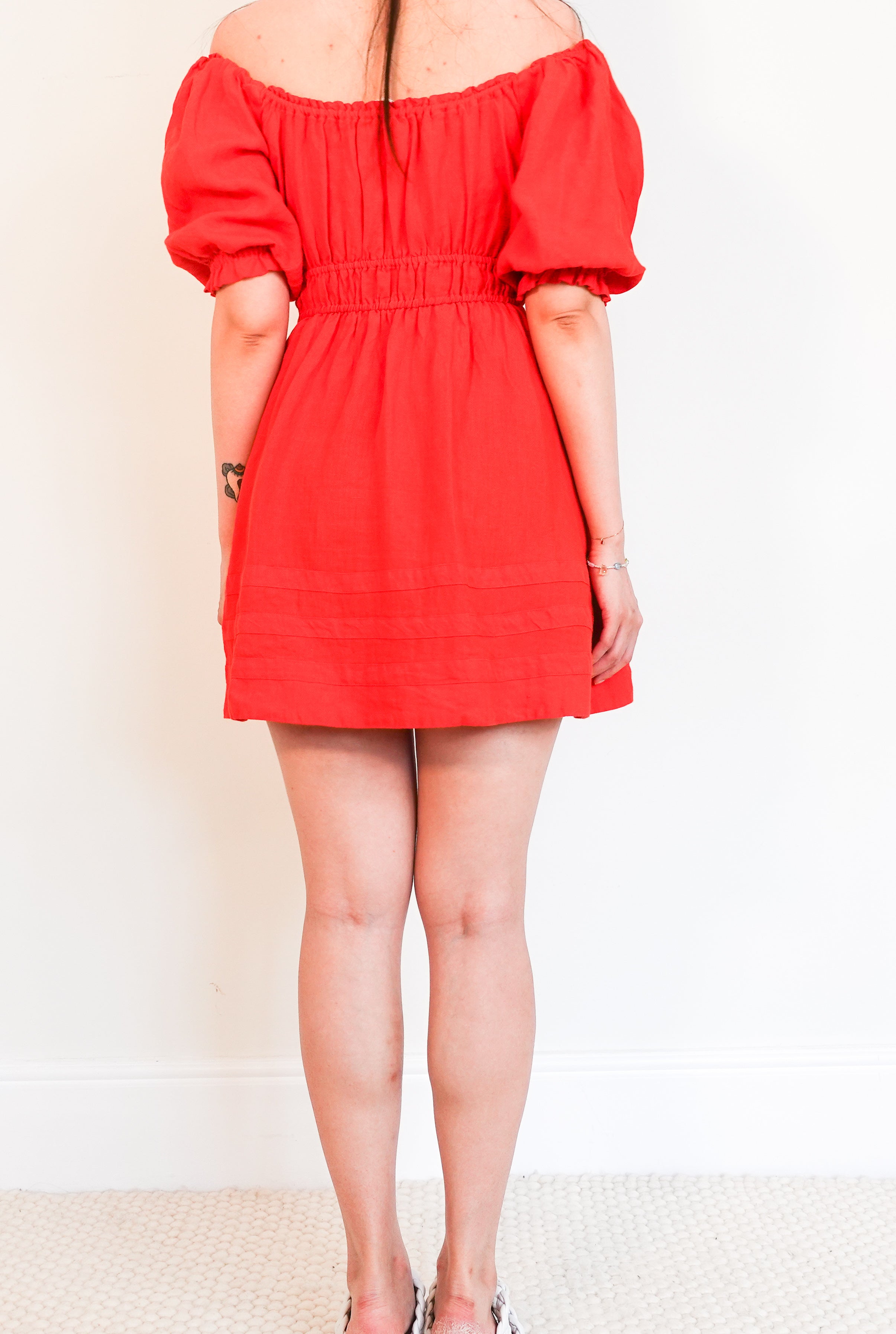 Red linen mini dress RRP £225