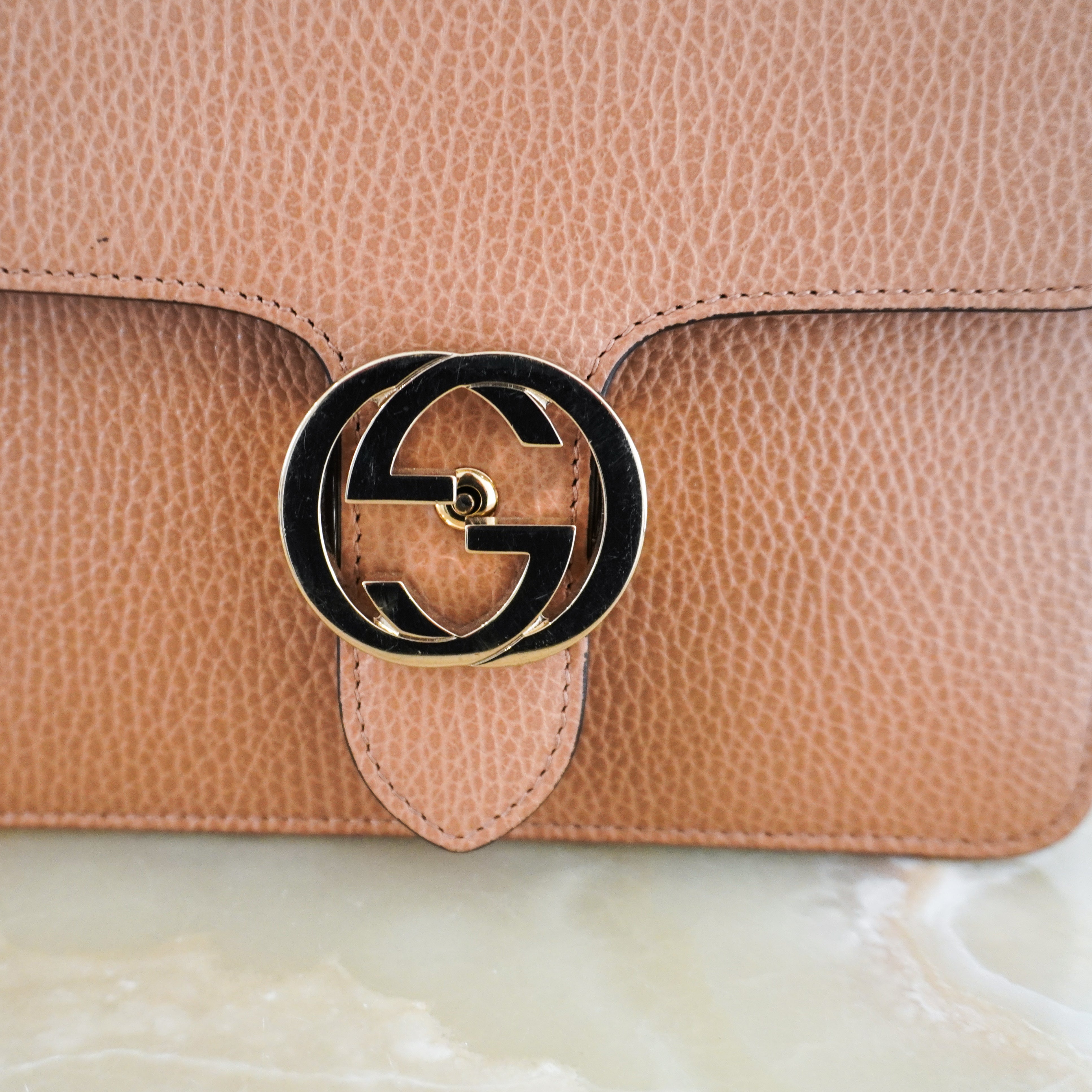 Gucci Small Dollar Calfskin Interlocking Crossbody Bag in Tan | Authentic Preloved