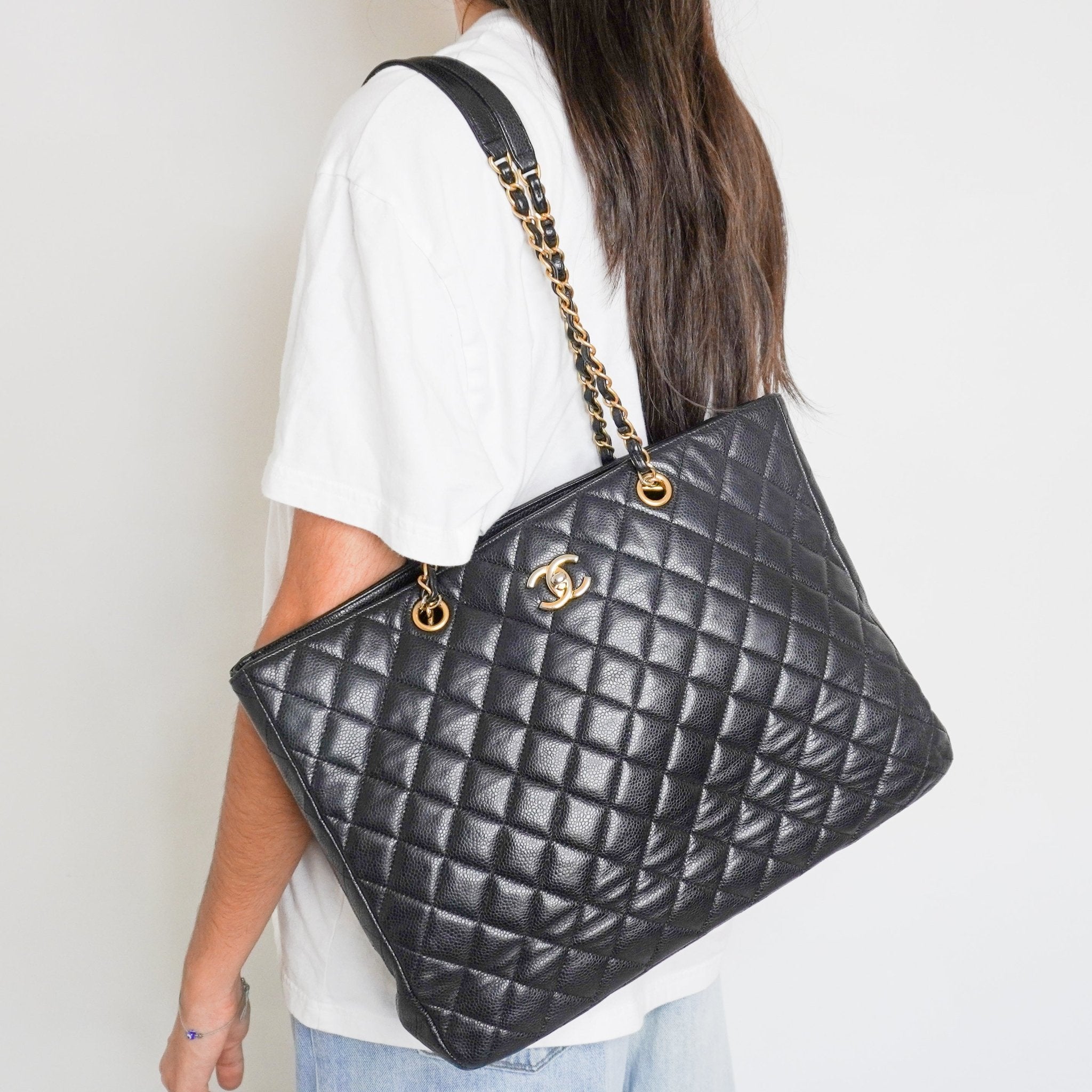 Chanel Grand Shopping Tote (GST) Black Caviar Leather Gold Hardware Bag | Authentic Preloved - Reloved Again