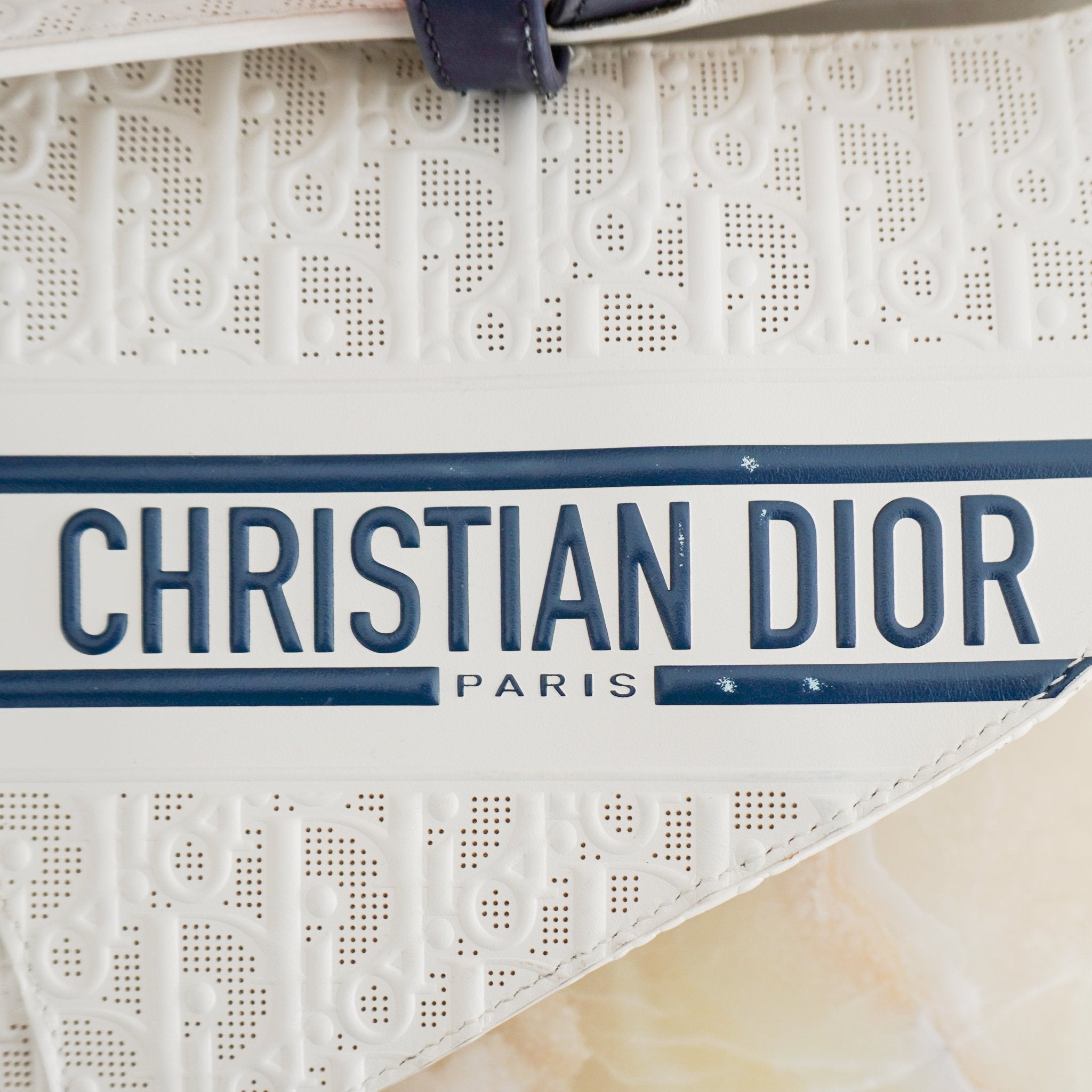 Dior White Perforated Oblique Saddle Bag with Strap (RRP £3500) | Authentic Preloved - Reloved Again
