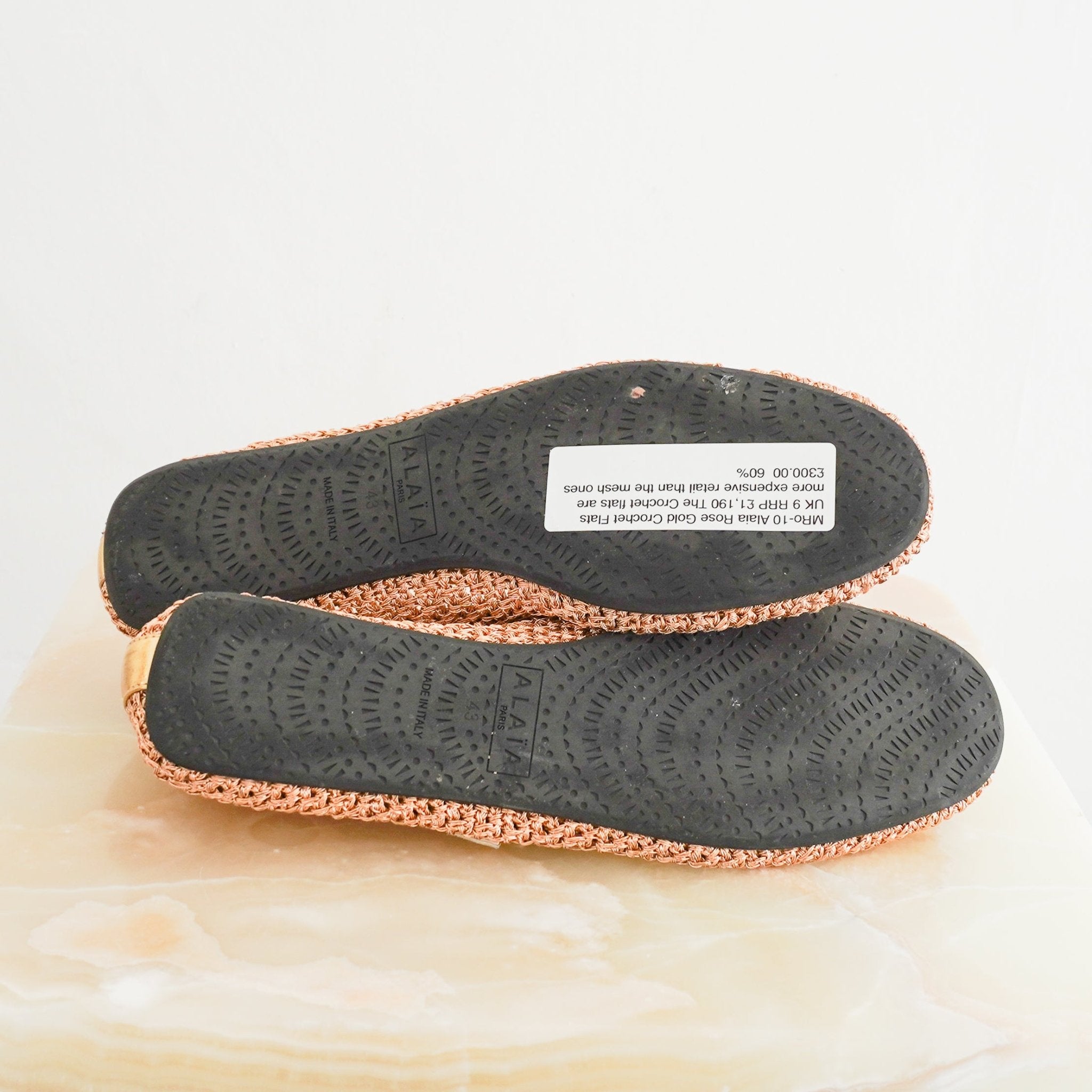 Alaïa Rose Gold Woven Raffia Flats RRP £1190 | Authentic Preloved - Reloved Again