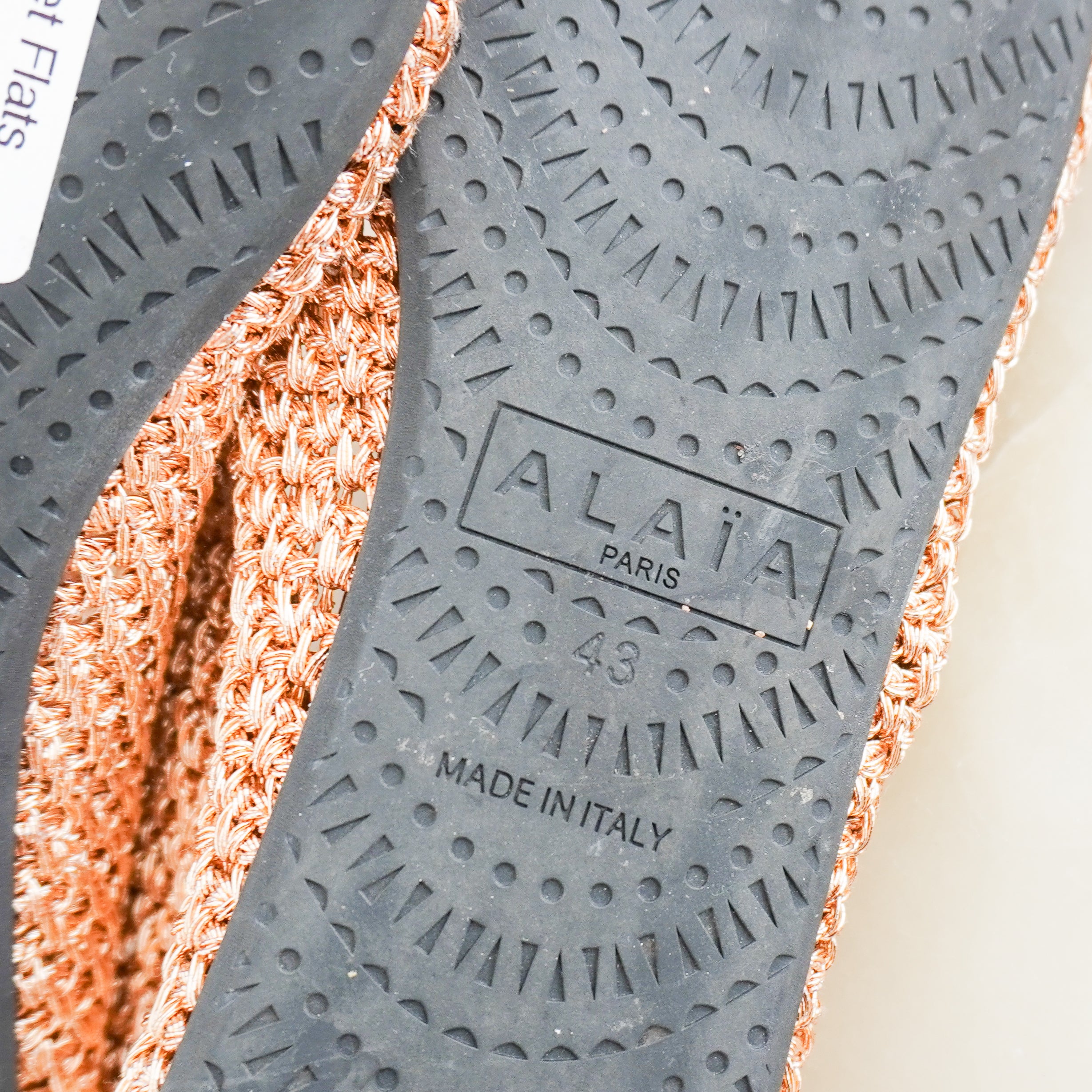 Alaïa Rose Gold Woven Raffia Flats RRP £1190 | Authentic Preloved