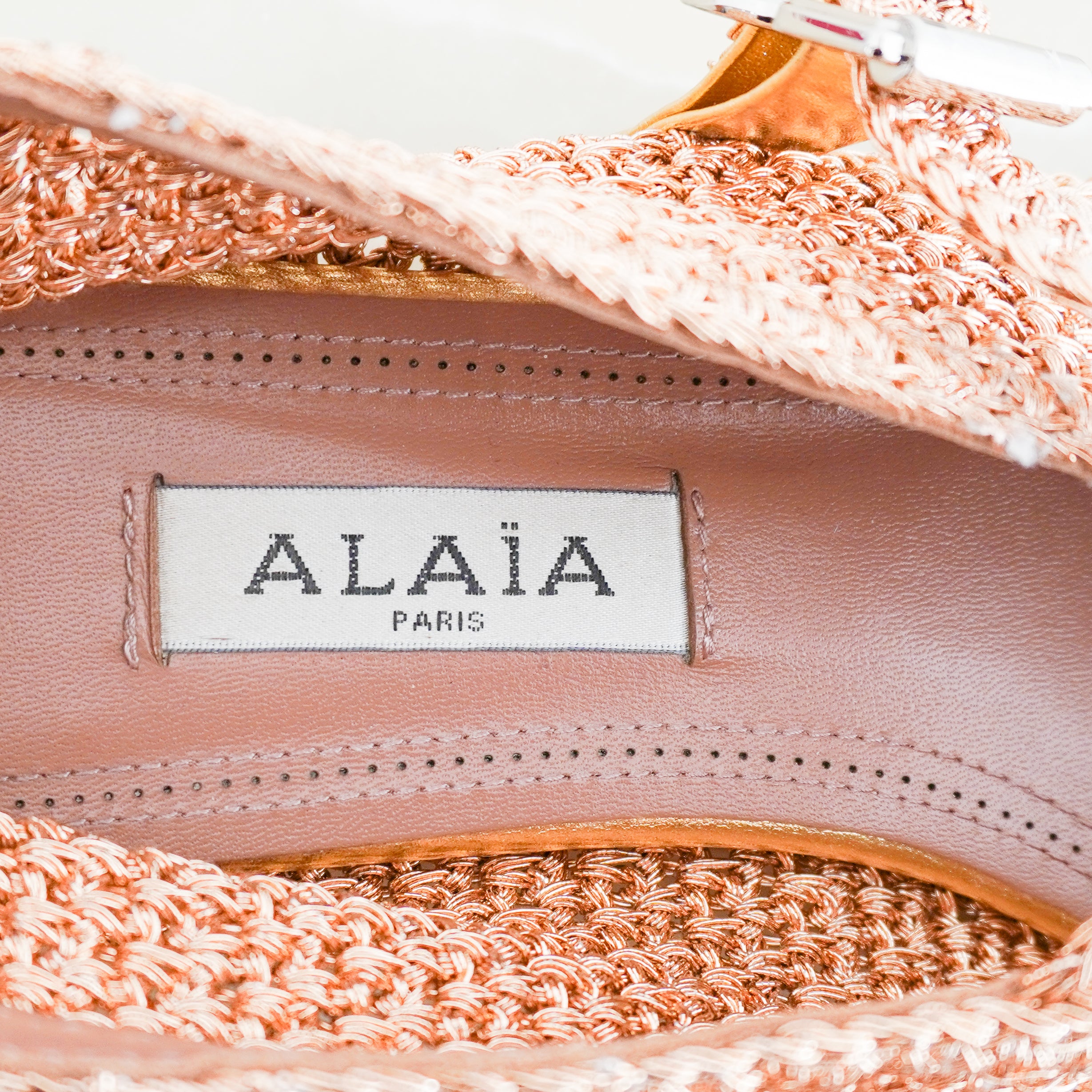 Alaïa Rose Gold Woven Raffia Flats RRP £1190 | Authentic Preloved