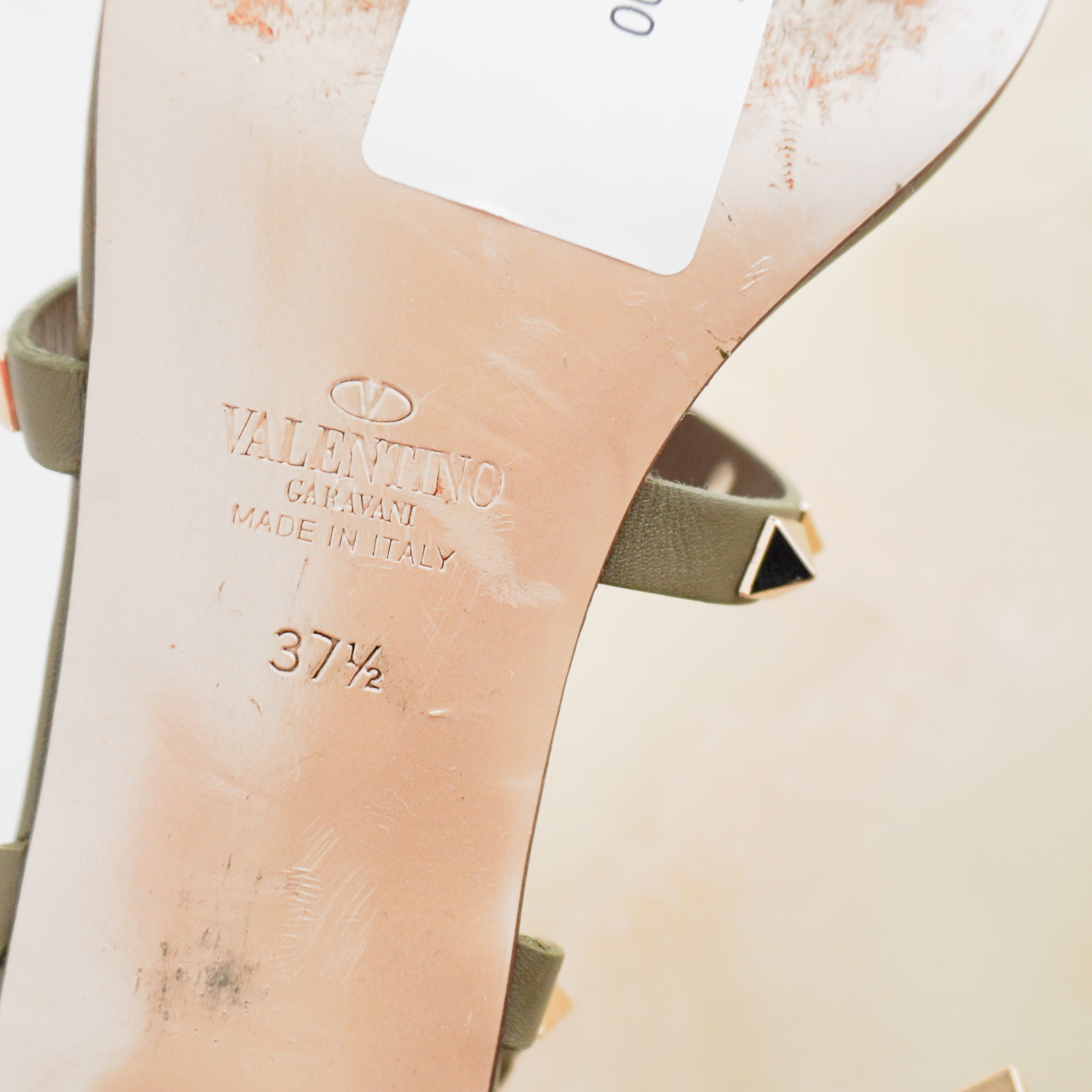 Valentino Rockstud Block Heels in Khaki (RRP £700) | Authentic Preloved