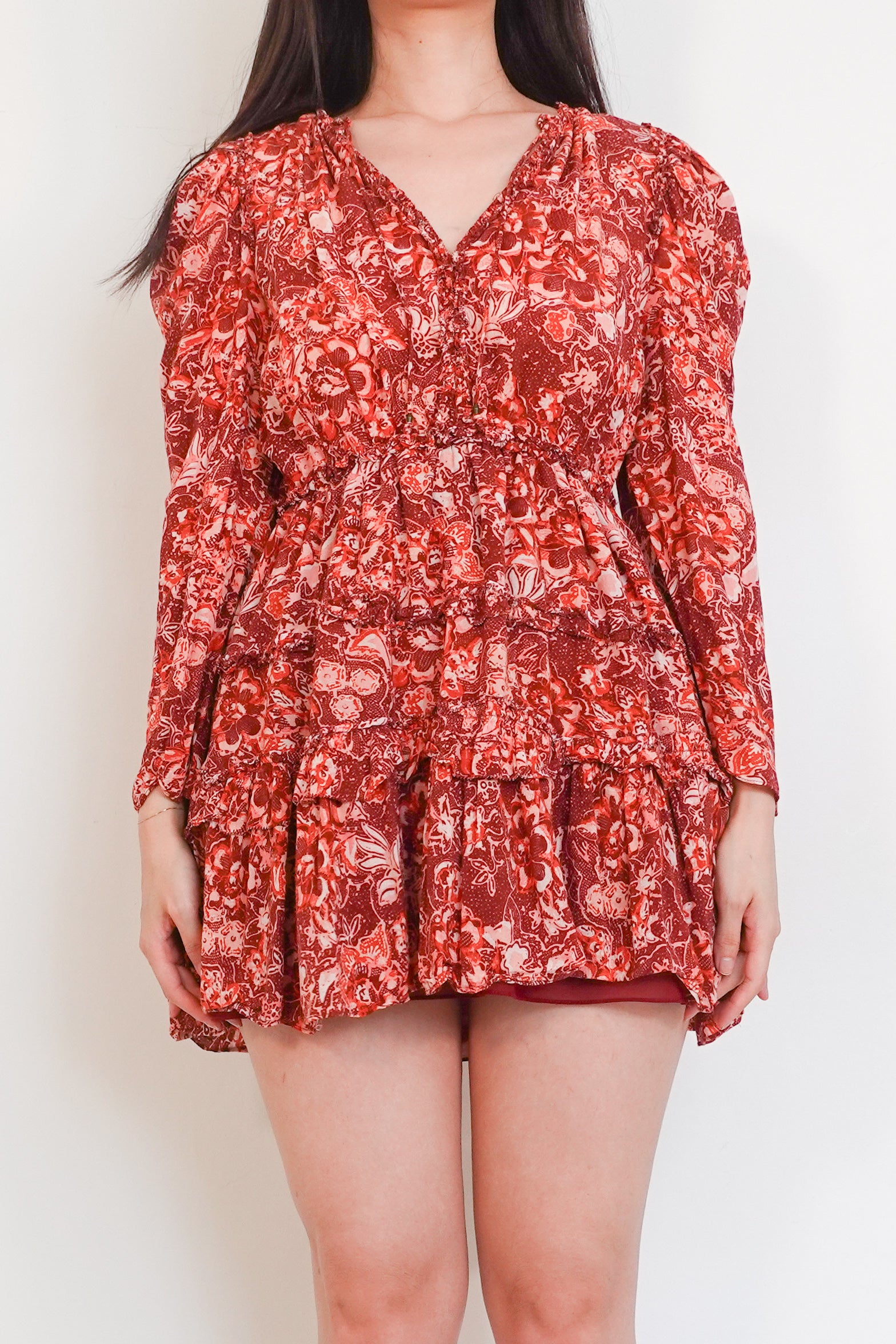 Red batik mini dress RRP £380